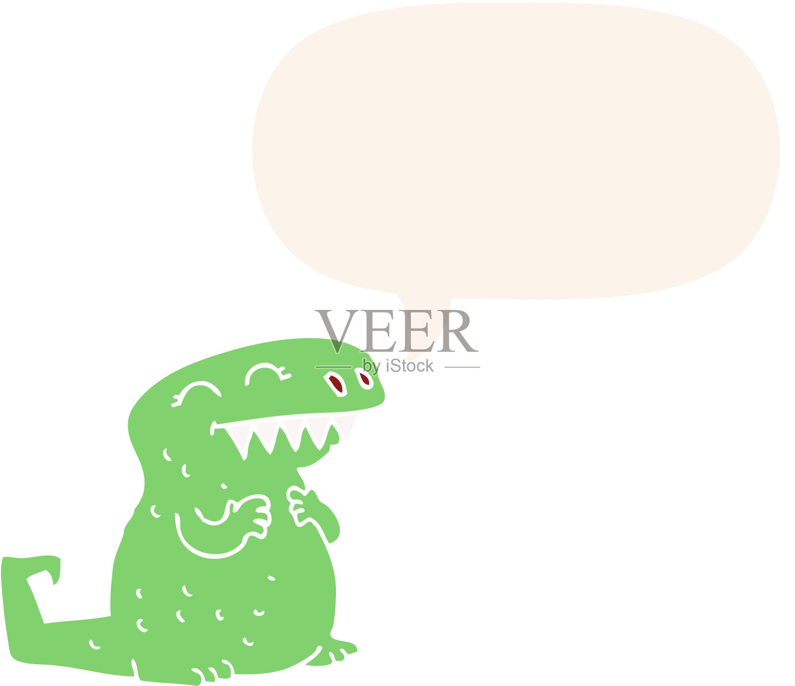 卡通恐龙与语音泡泡在复古风格插画图片素材