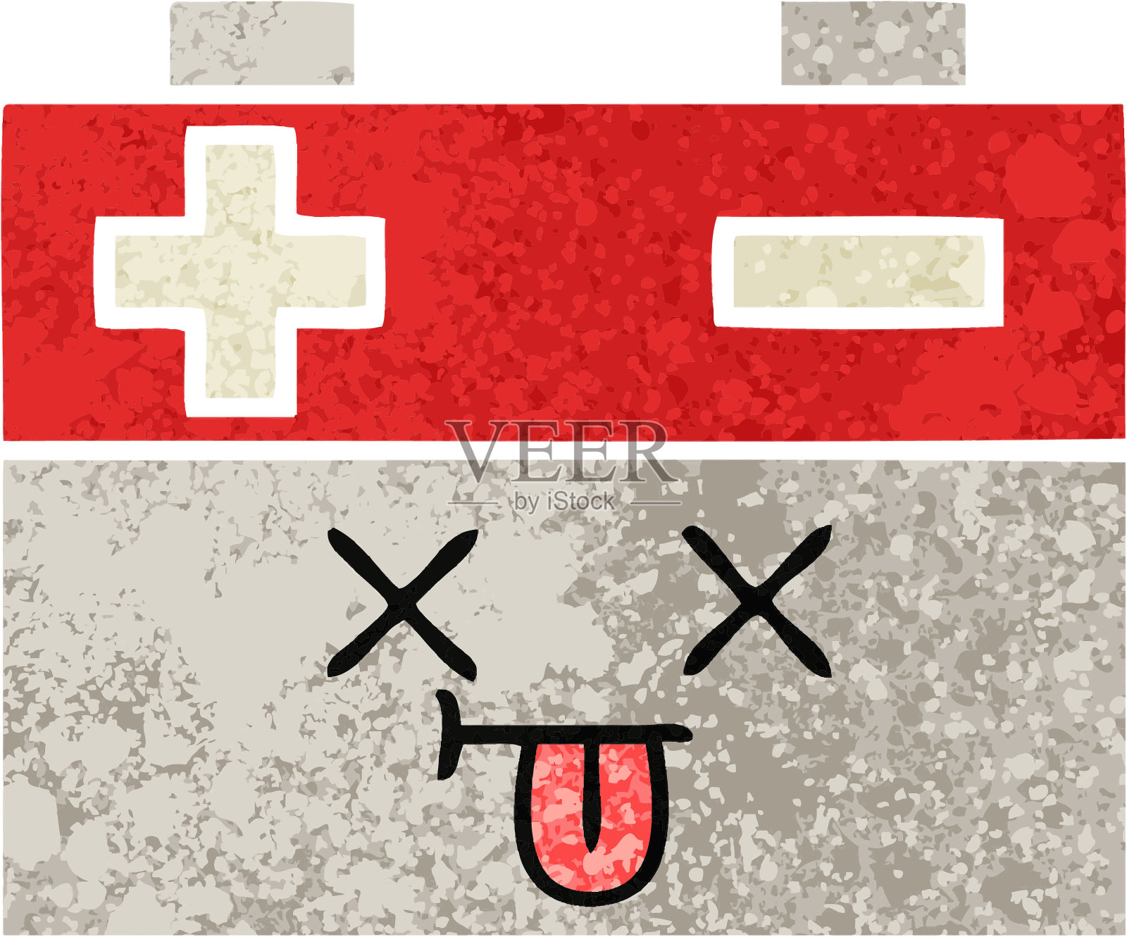 复古插画风格的卡通汽车电池插画图片素材