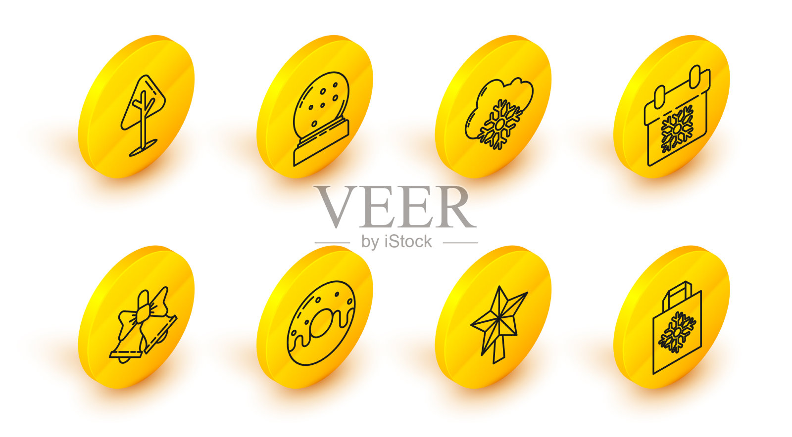 集行圣诞纸购物袋明星甜甜圈图标素材