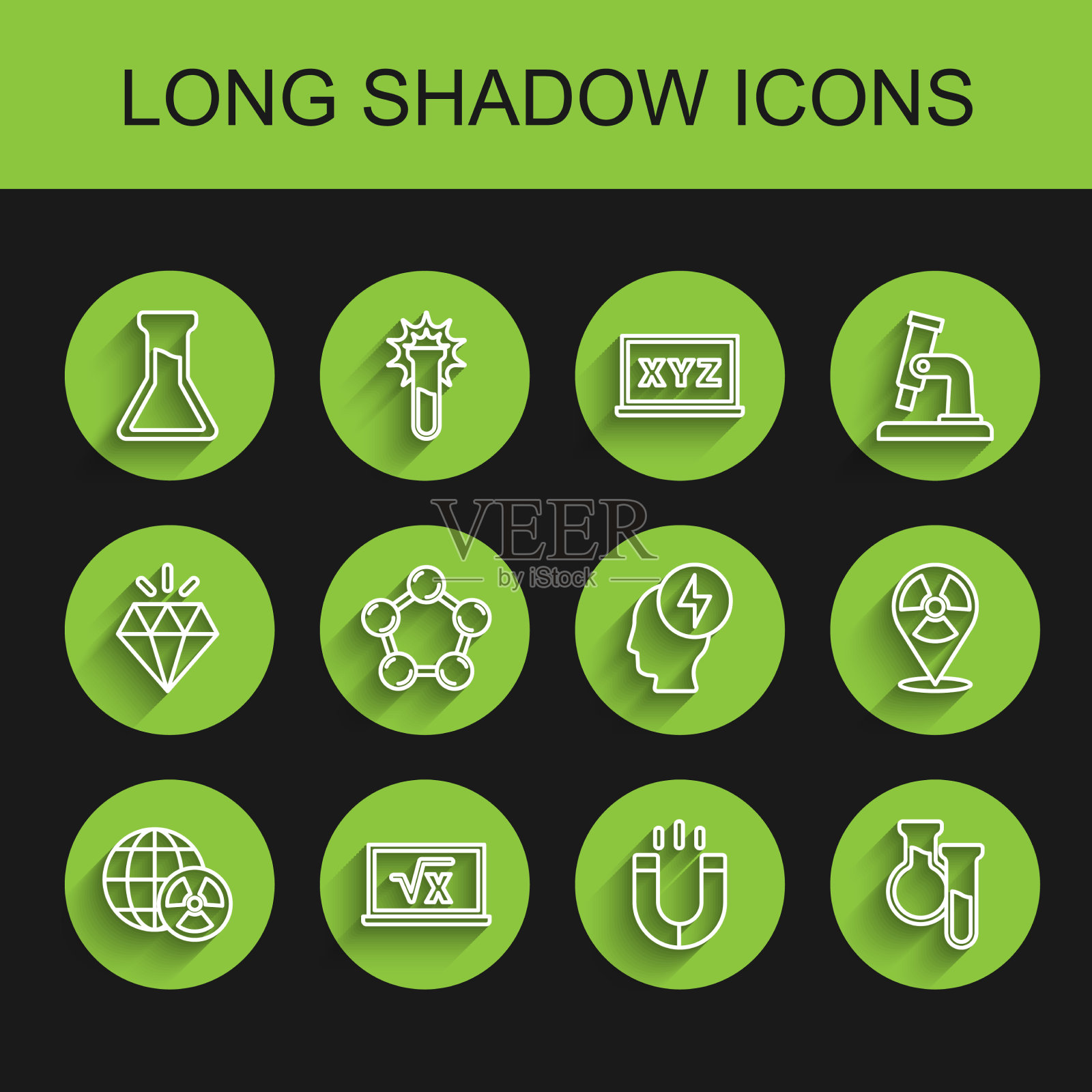 设行星地球线和辐射平方根图标素材