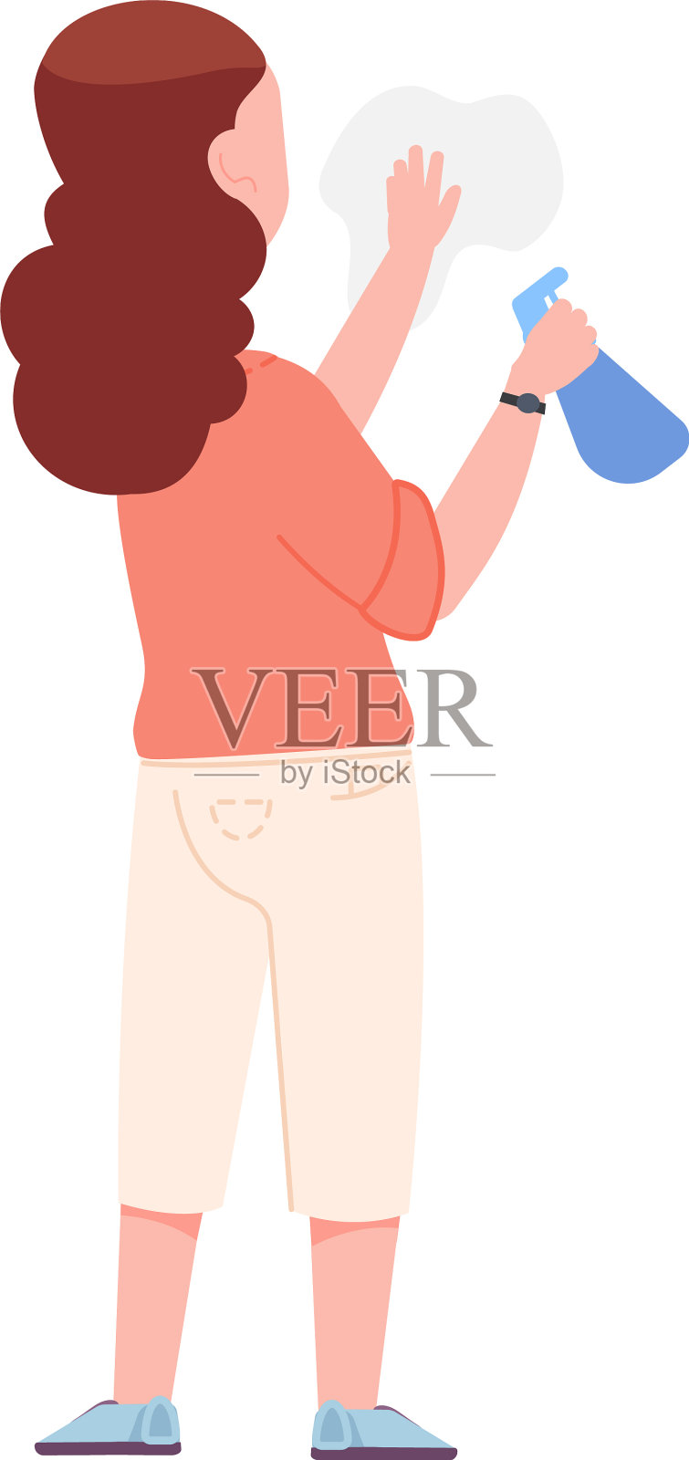 女孩打扫房子用喷水做家务设计元素图片