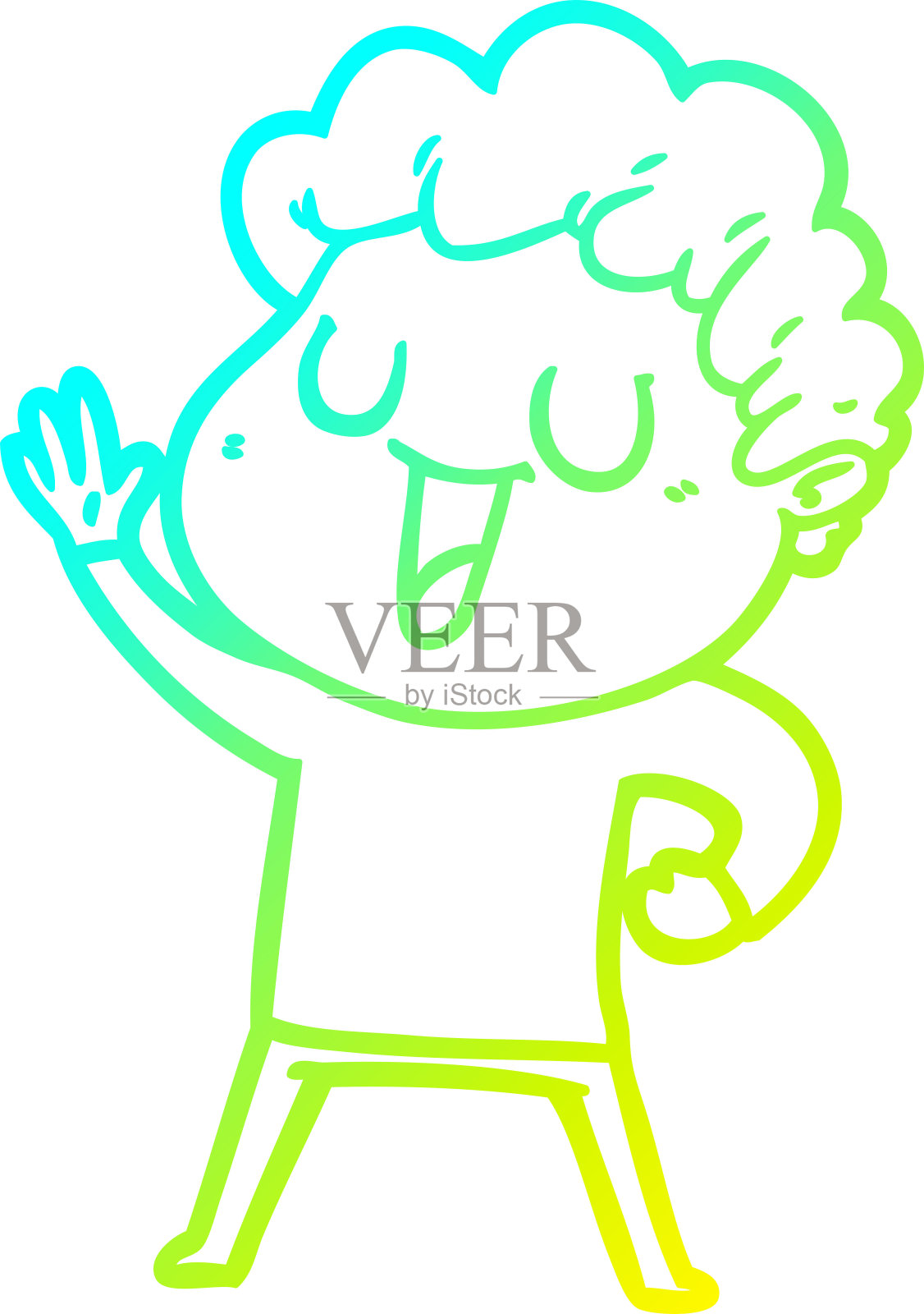 挥手的卡通男人冷渐变线条画设计元素图片