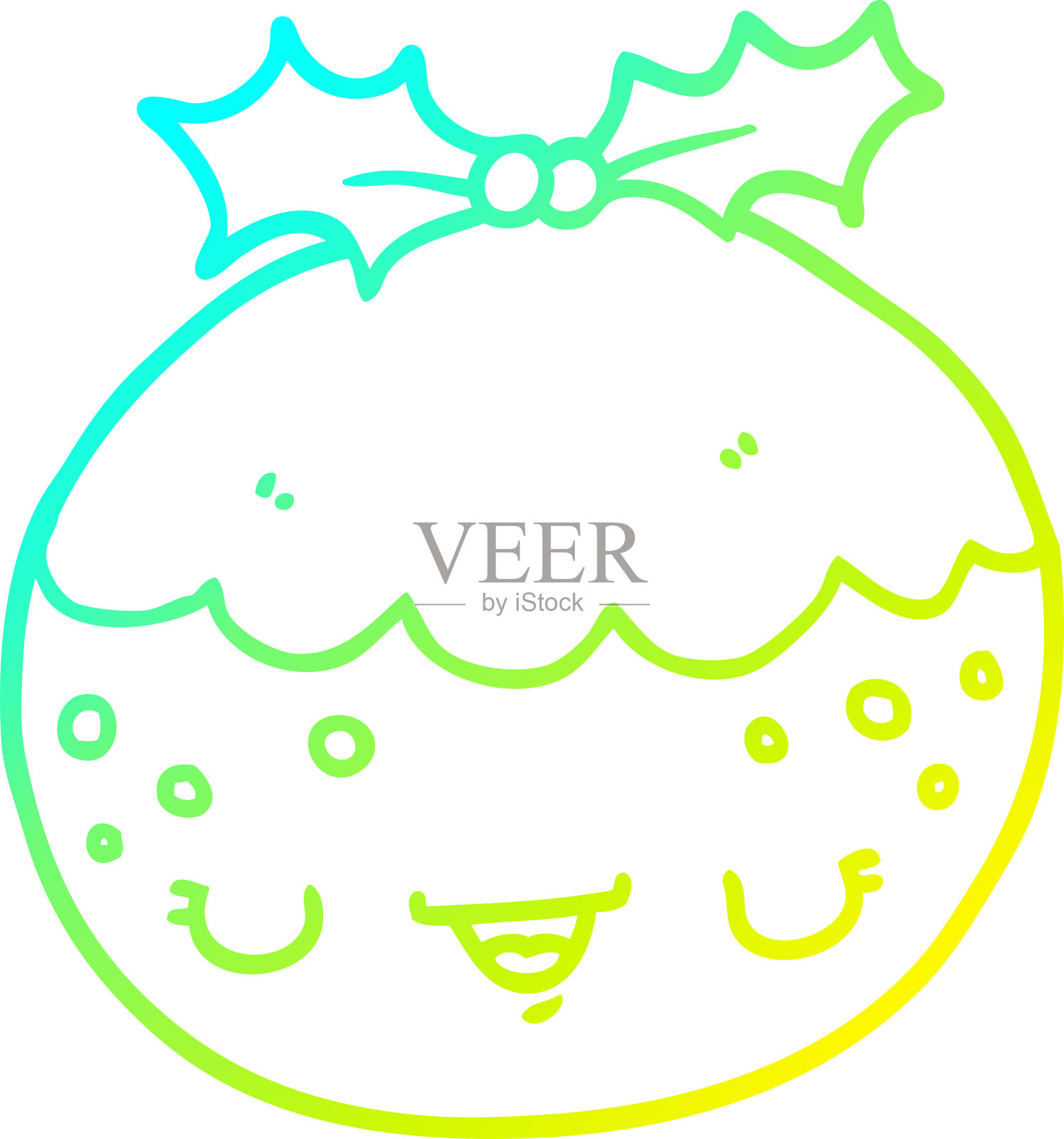 冷梯度线画一个可爱的卡通圣诞布丁设计元素图片