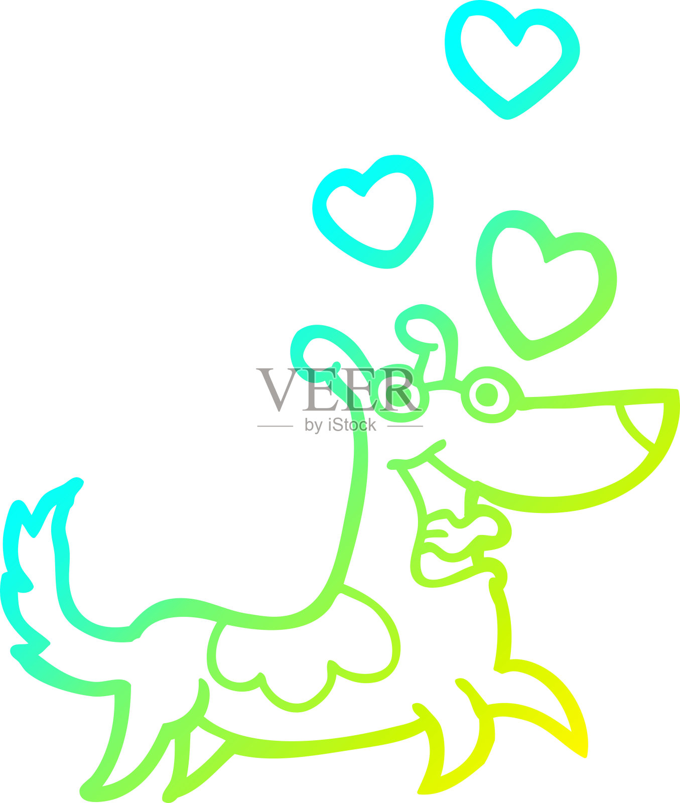 冷梯度线画的卡通狗与爱心插画图片素材