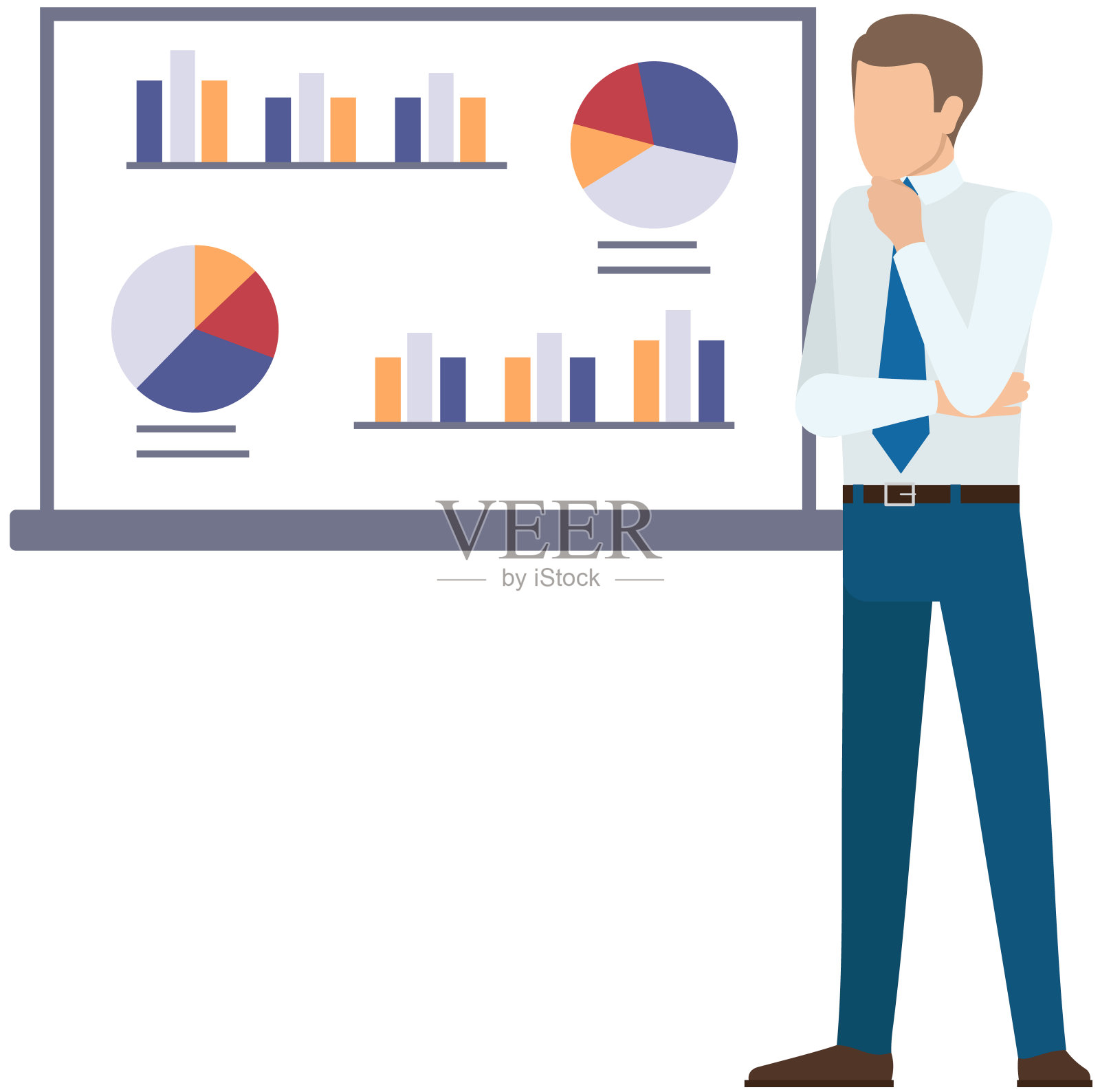 人类用数据分析数字报告。统计指标和图形信息可视化插画图片素材