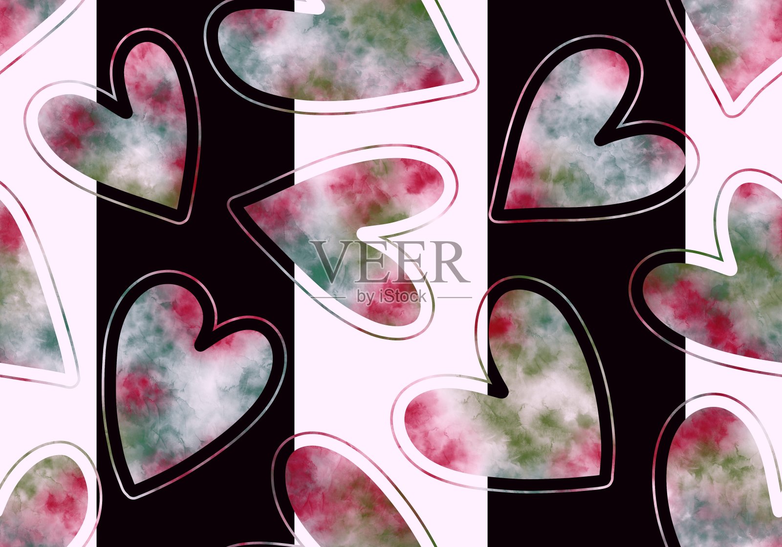 情人节水彩心形无缝图案包装纸和织物插画图片素材