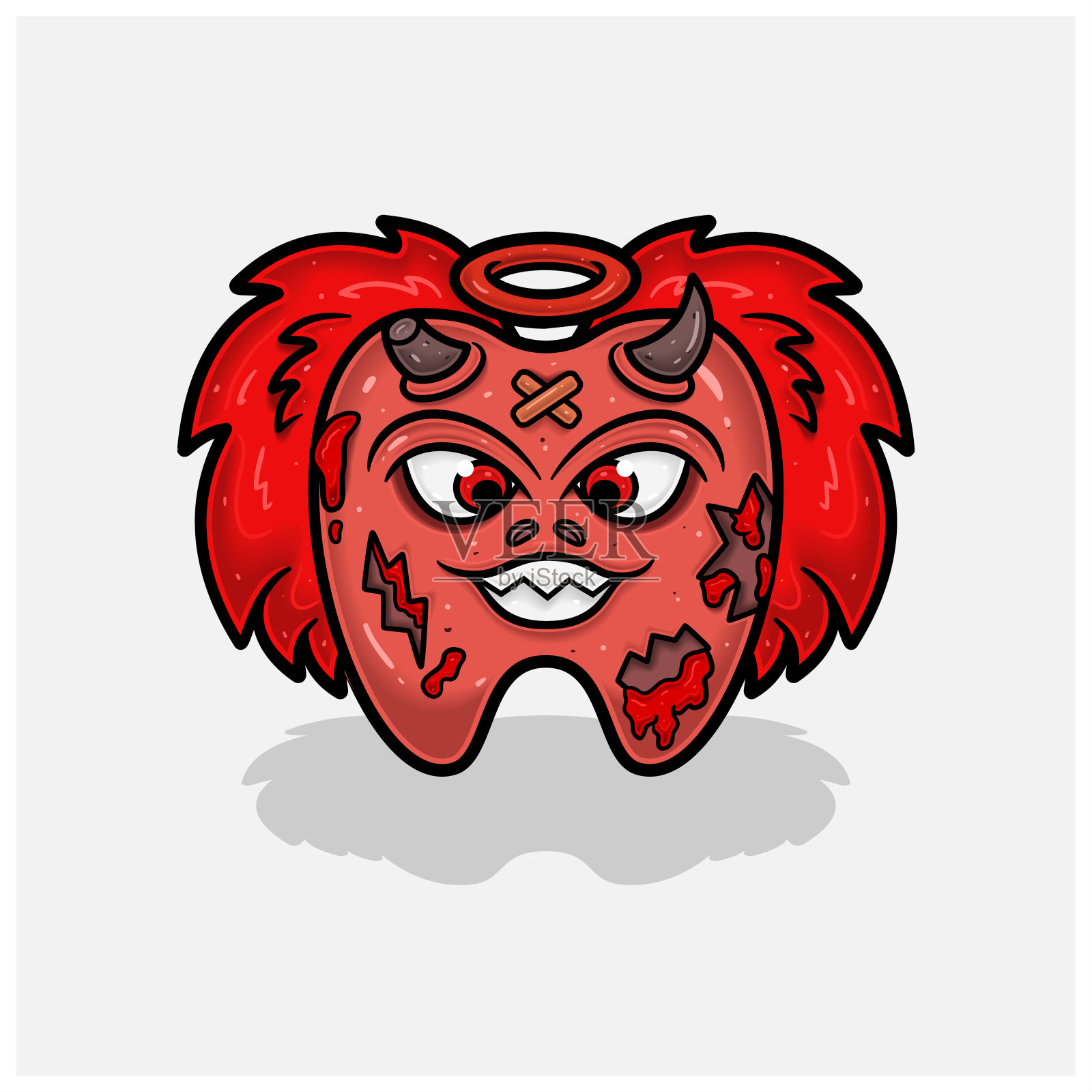 邪恶牙仙人物卡通。简单的渐变。插画图片素材