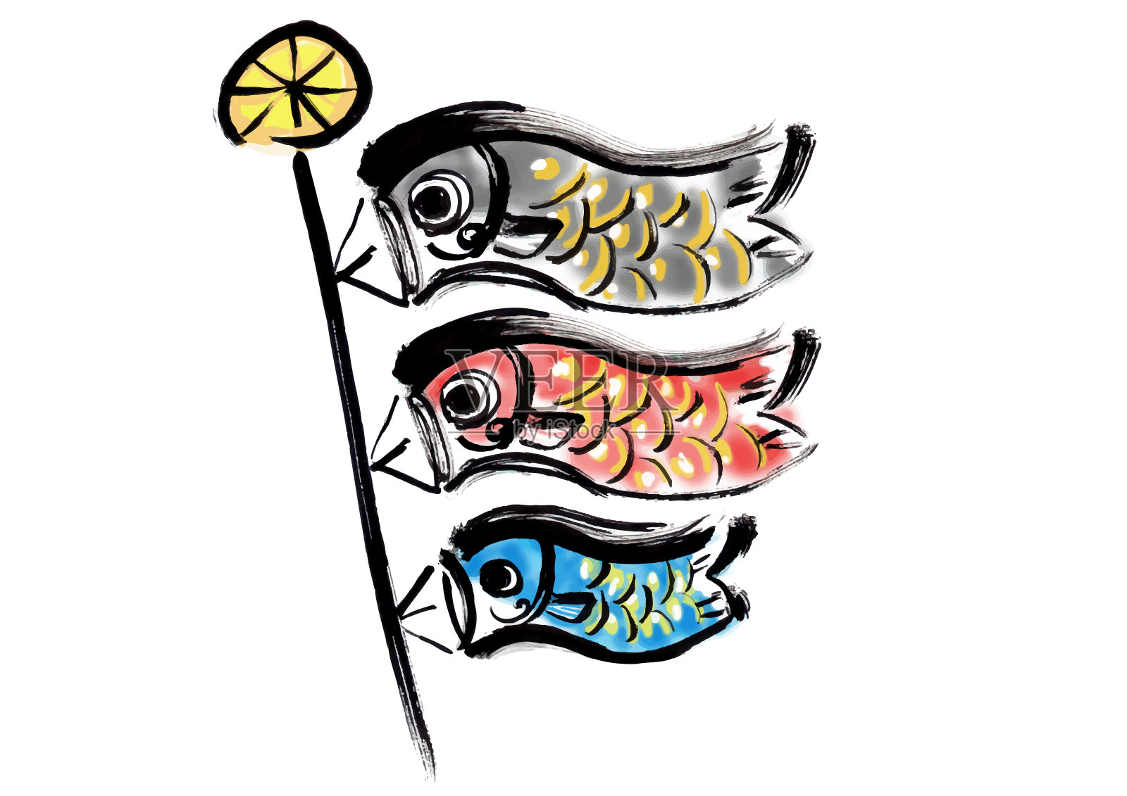 手绘毛笔插图的小鸟鸟插画图片素材