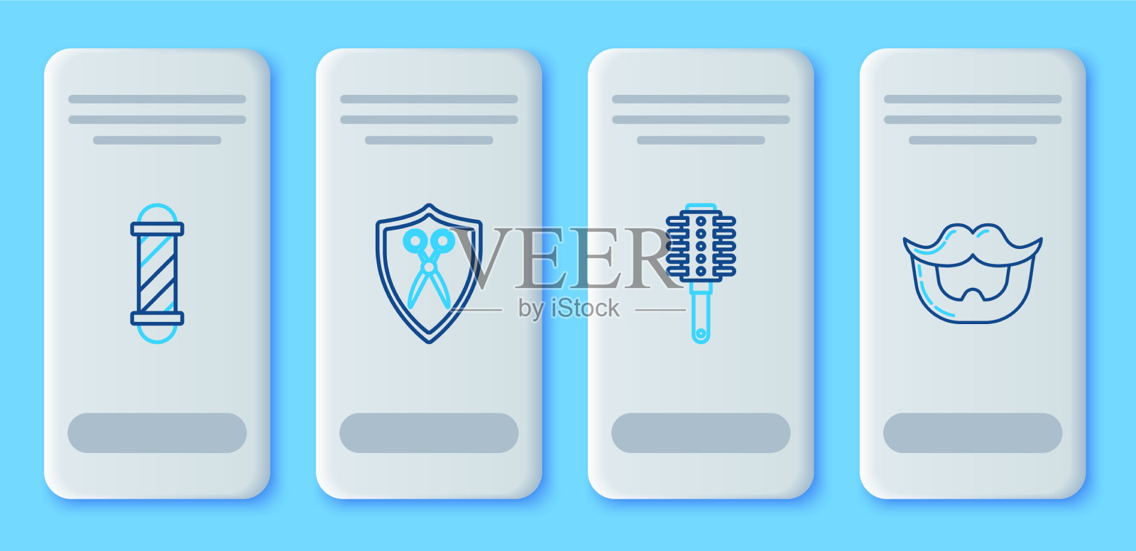 设置线剪刀理发师和盾牌图标素材