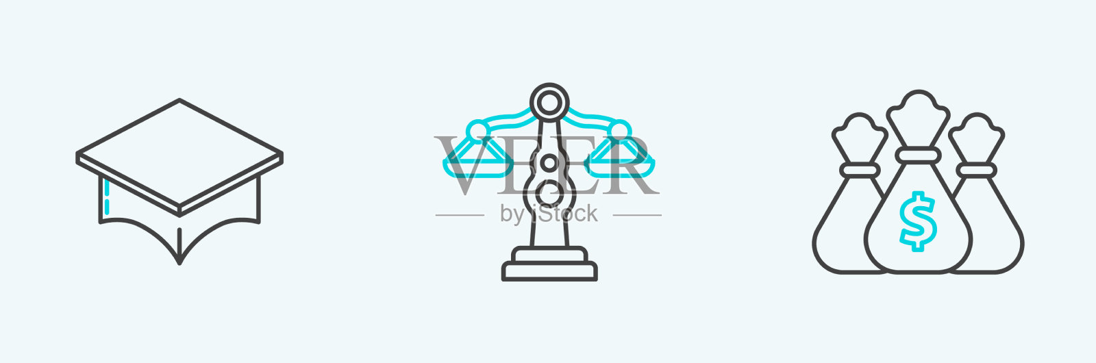 设定行钱袋的毕业帽和刻度图标素材