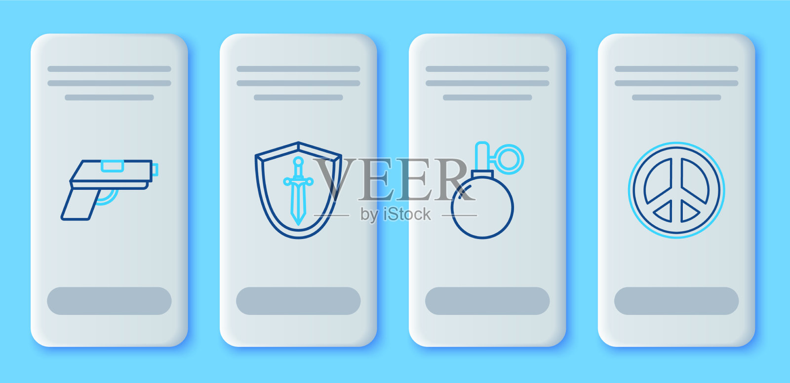 设置线中世纪盾牌与剑手榴弹图标素材