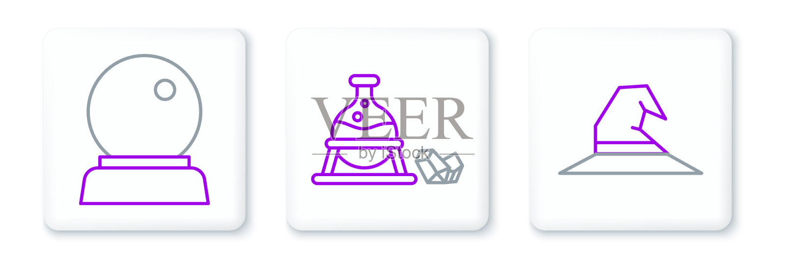 设置线女巫帽魔术球和坩埚图标素材