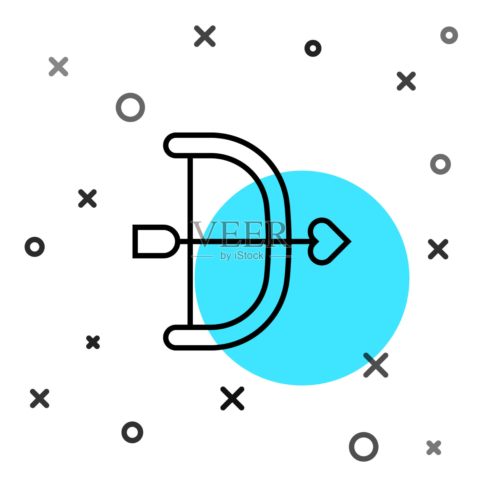 黑线弓和箭头图标孤立在白色图标素材