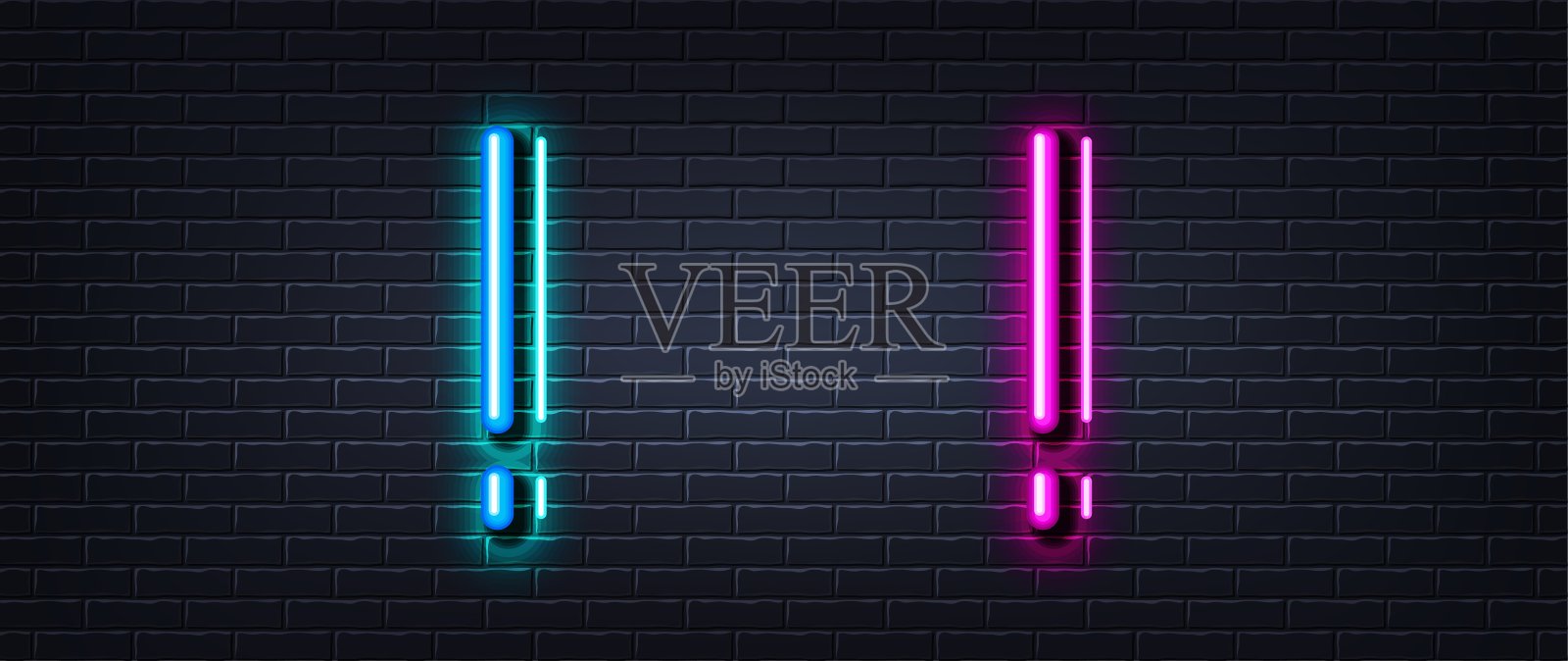 感叹号图标，重要提示排版字符标志霓虹灯效果矢量图插画图片素材