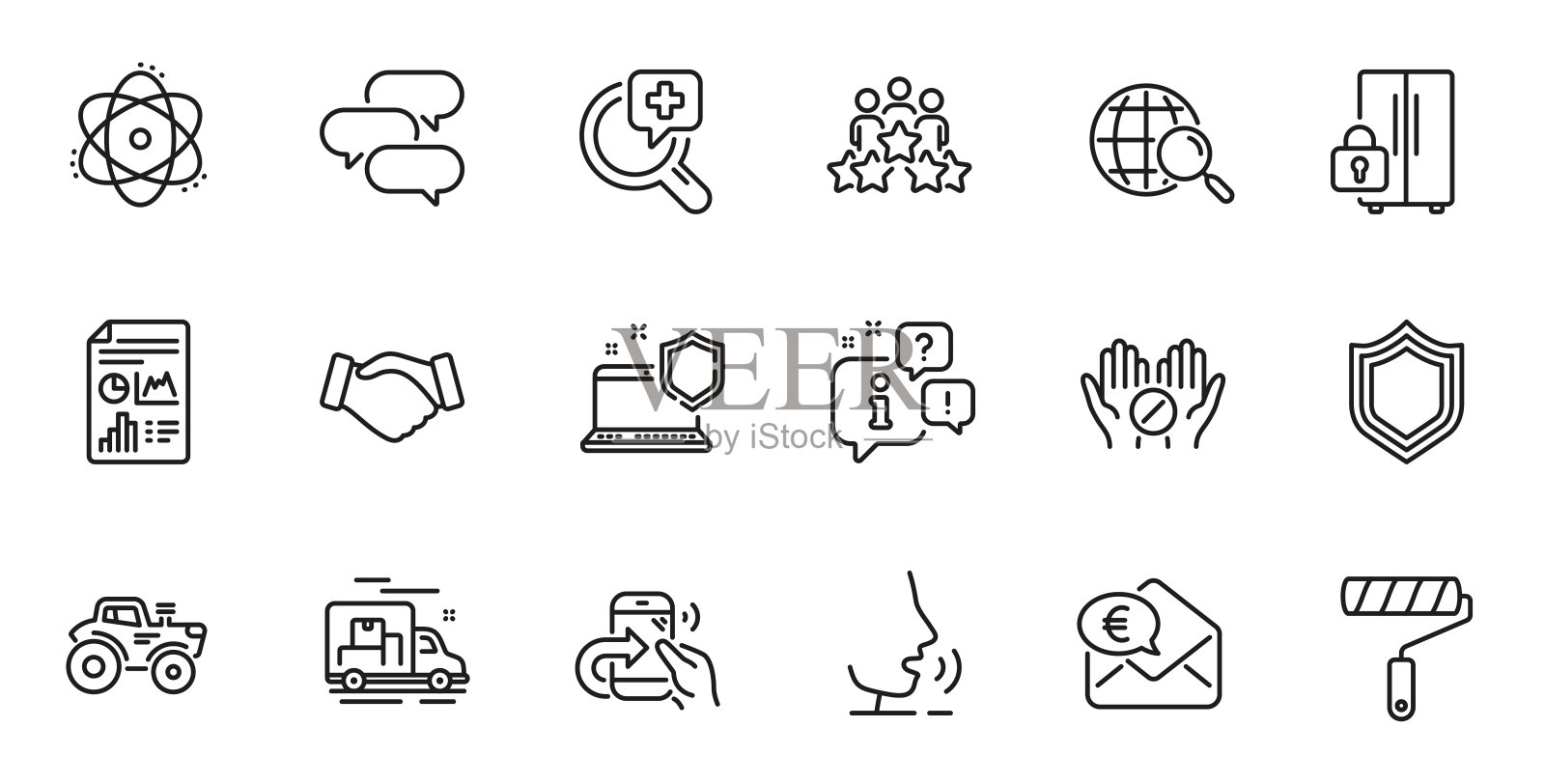 概要集业务会议，报告文件和医疗分析线图标的web应用程序。对于设计向量图标素材