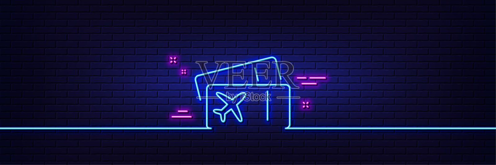 登机牌线条图标。机票标志。霓虹灯发光效果。矢量插画图片素材