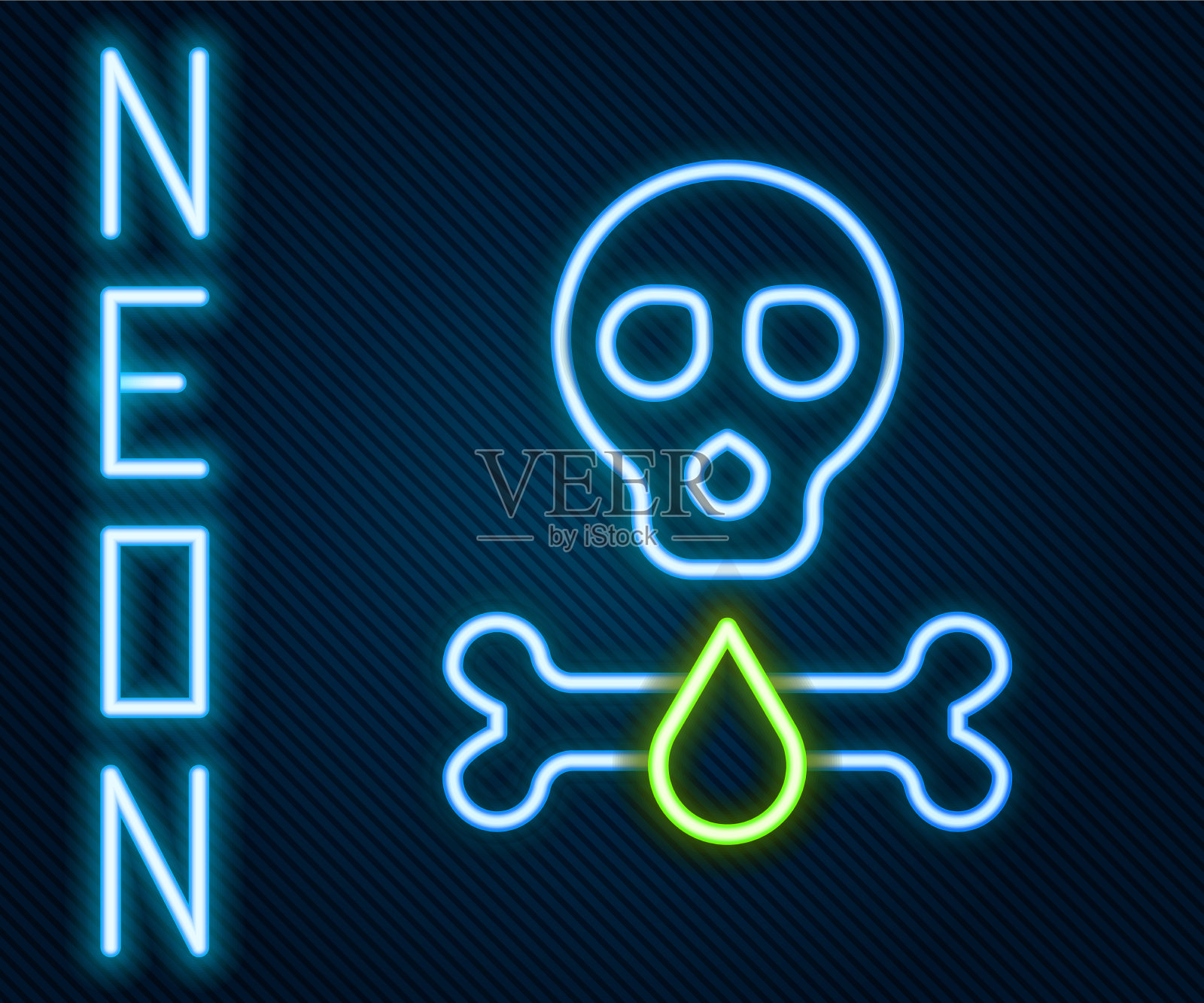 发光的霓虹灯线的骨头和头骨作为标志插画图片素材