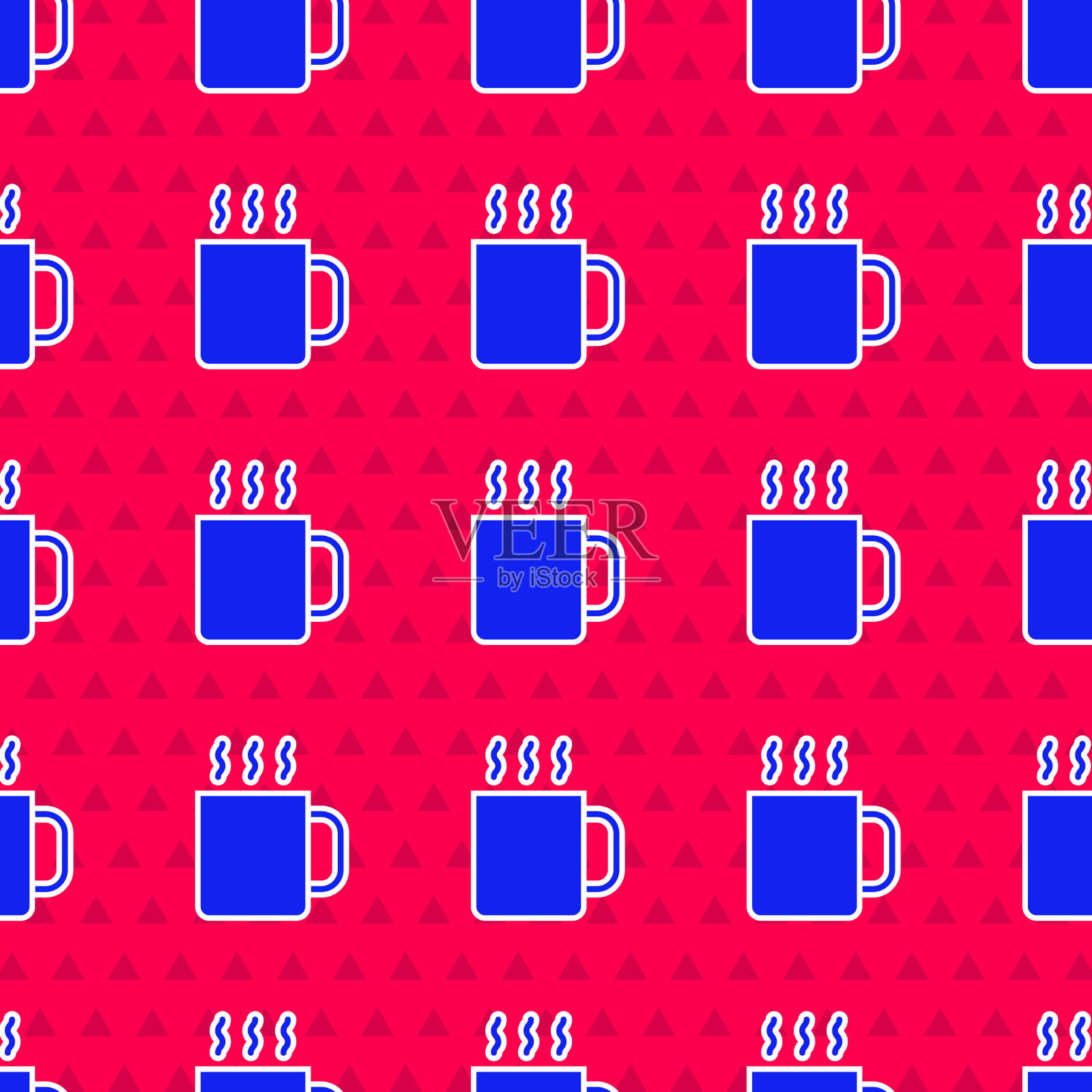 蓝色的茶杯图标上隔离的无缝图案插画图片素材