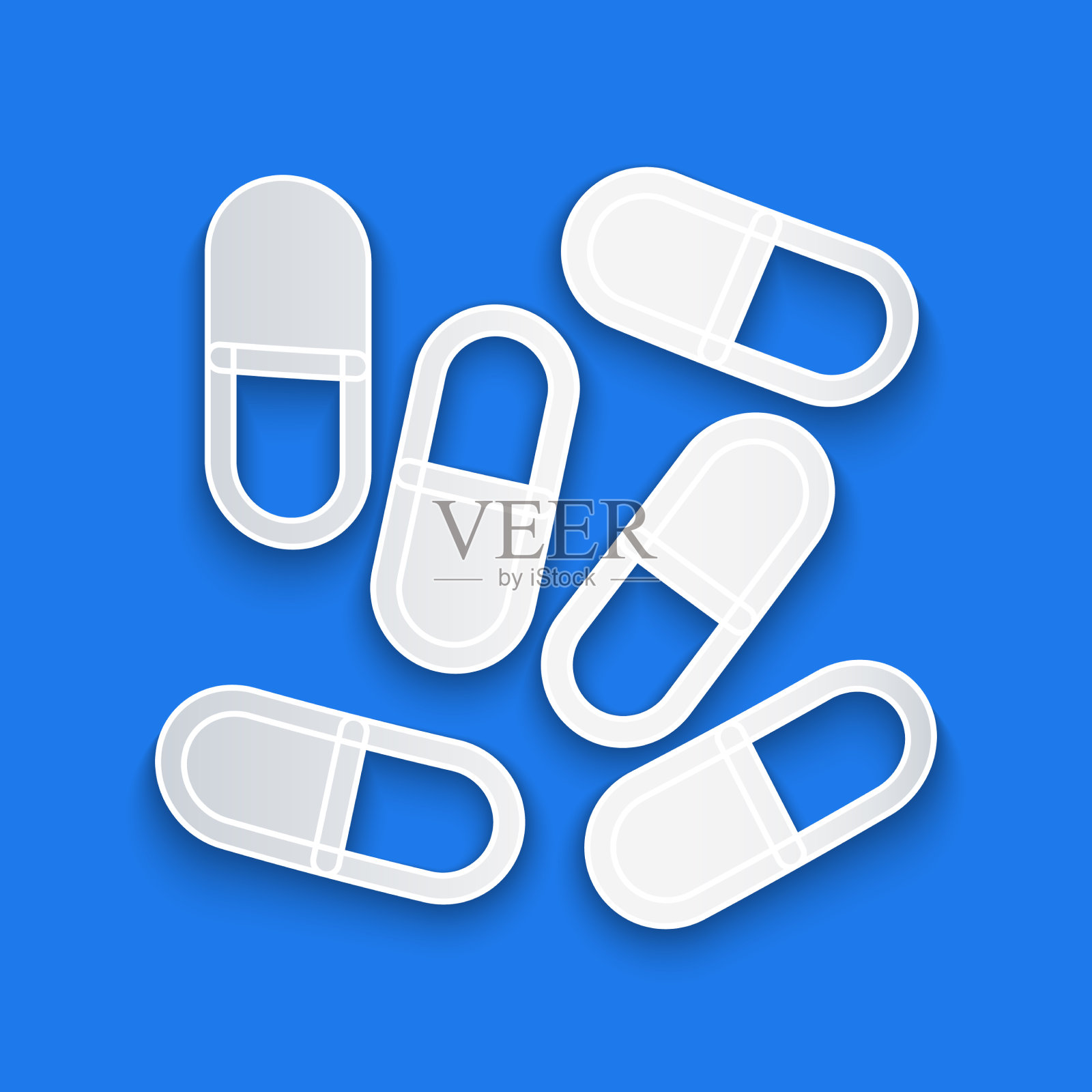 纸片上剪下的药片或药片图标孤立在一起插画图片素材