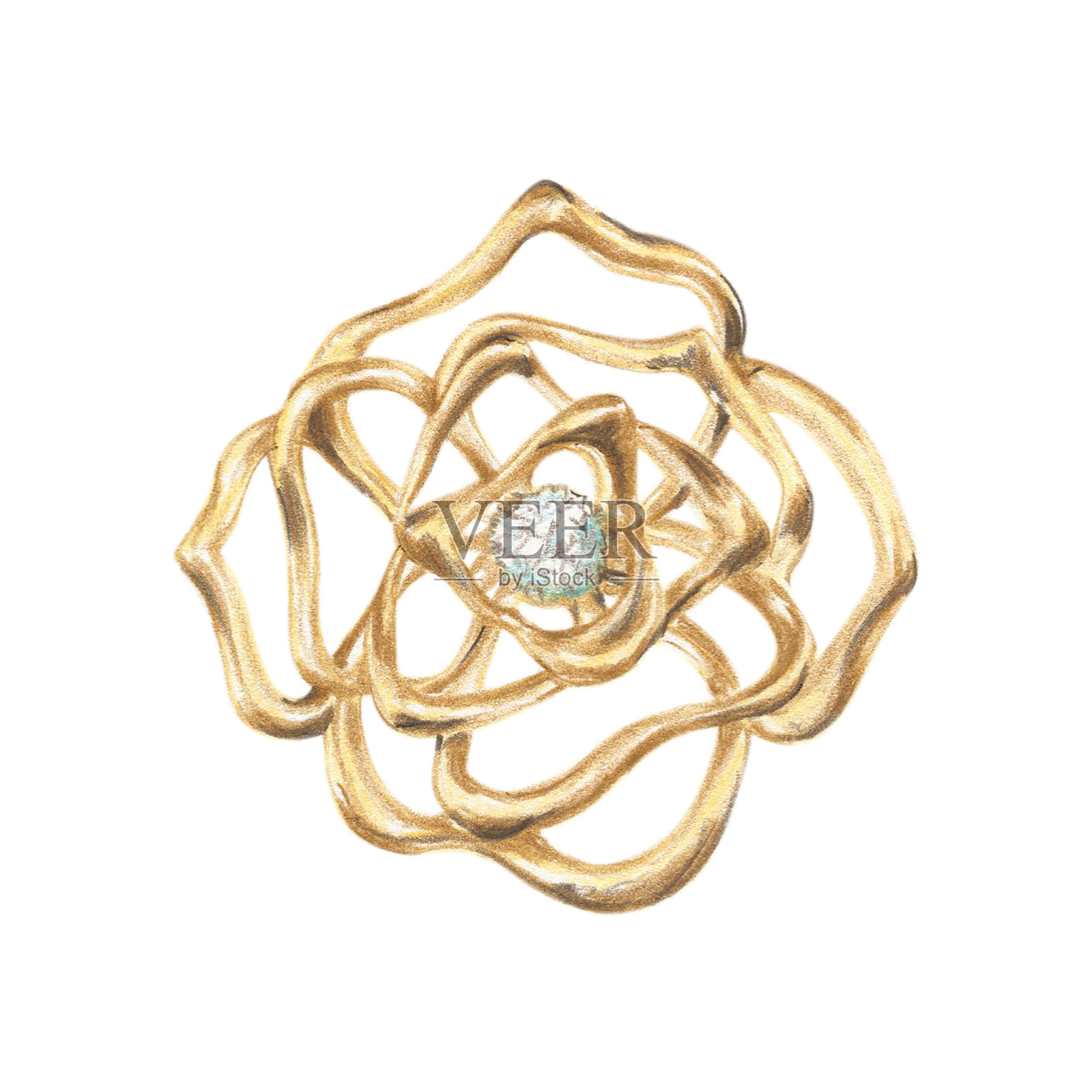 珠宝胸针手绘彩色铅笔。插画图片素材