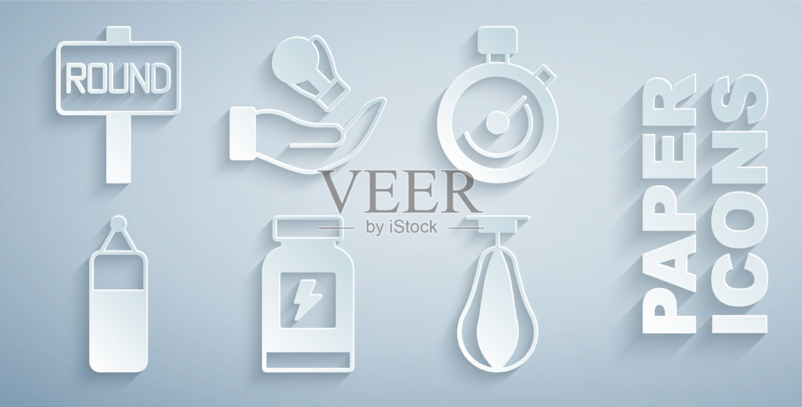 设置能量饮料秒表拳击袋拳击图标素材