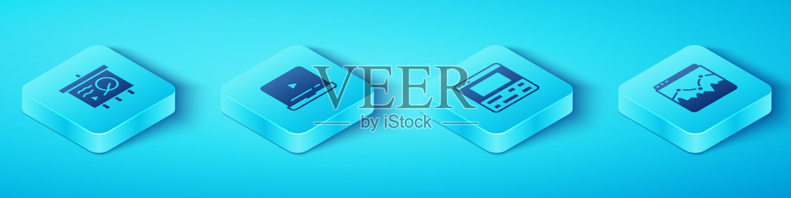 在黑板上设置等距场景在线播放图标素材