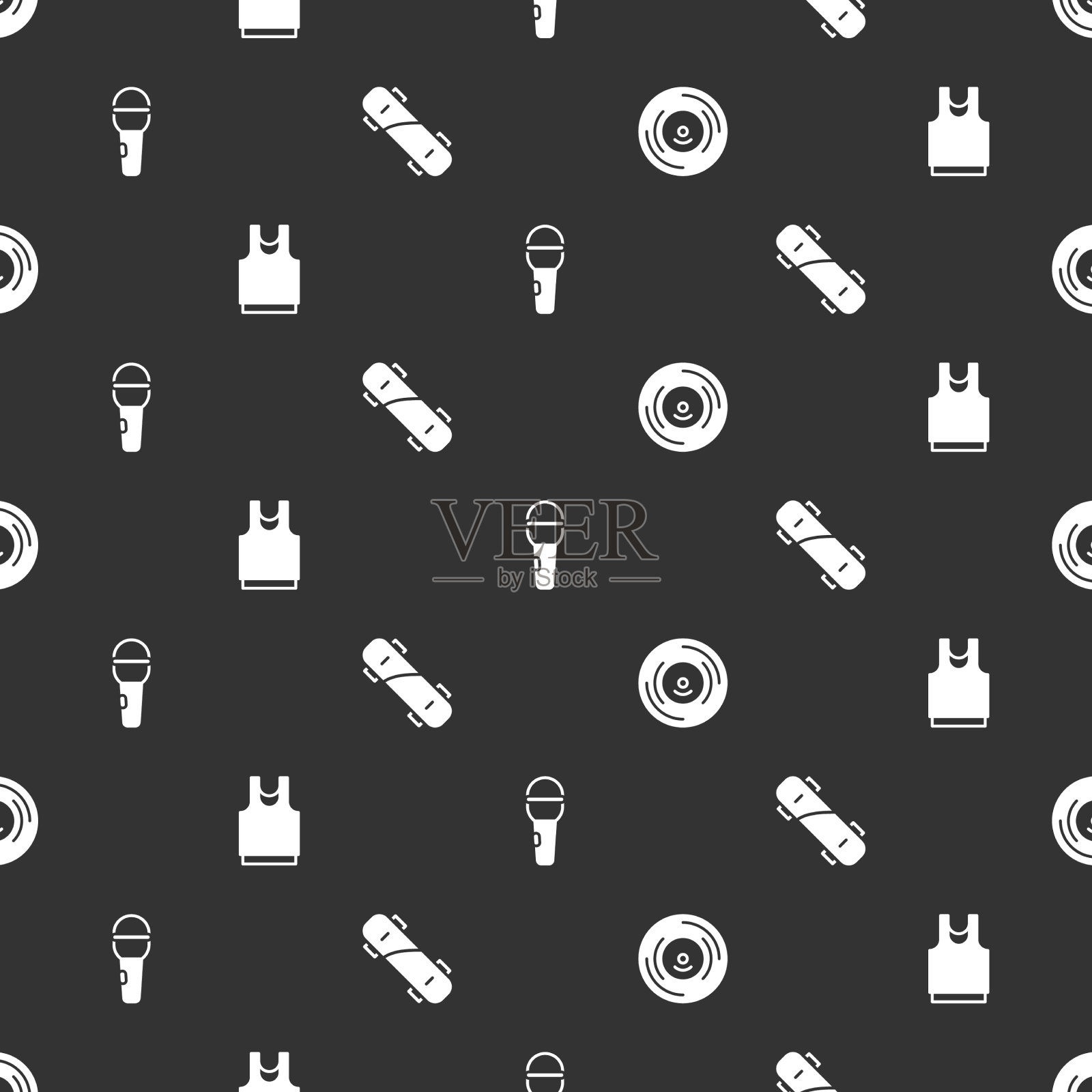 设置黑胶盘汗衫麦克风和图标素材