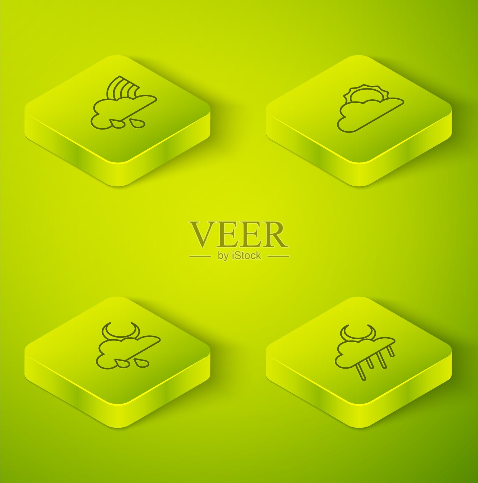 设置等距线太阳和云天气云图标素材