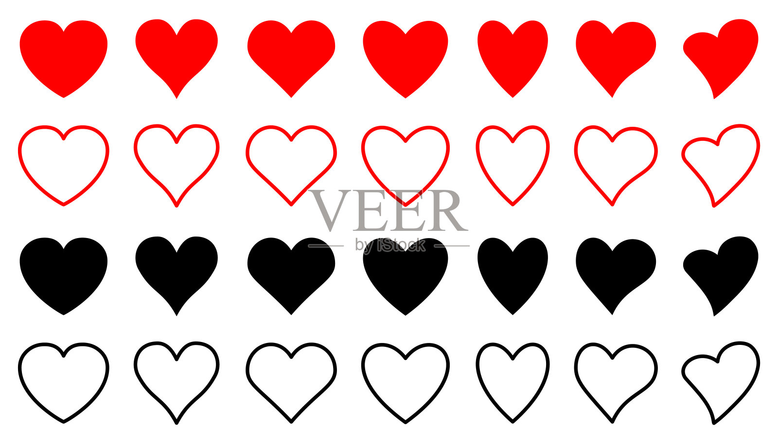 一套红心图标，集合红心变化标志和黑色股票矢量插画图片素材