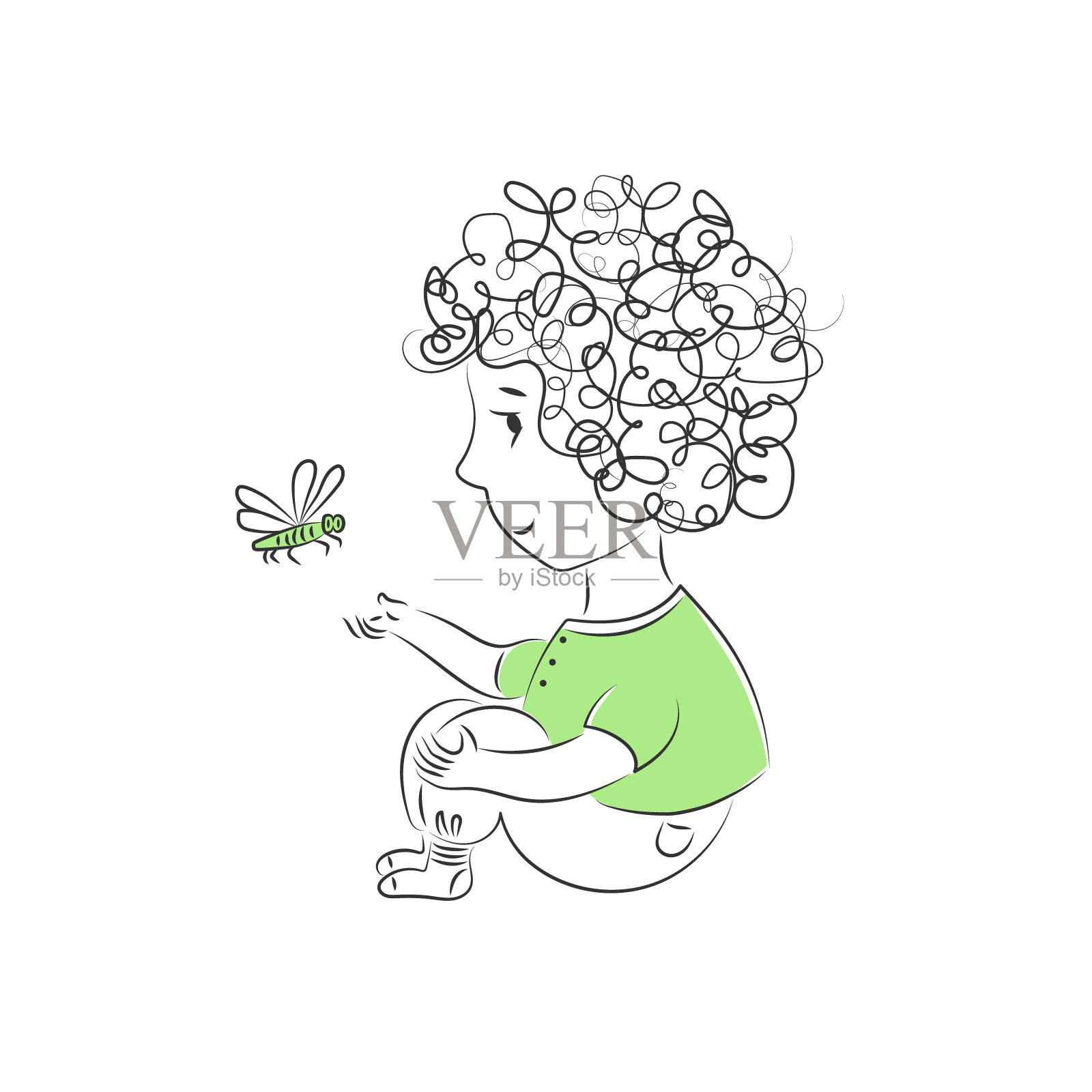 男孩和蜻蜓孩子的性格插画图片素材