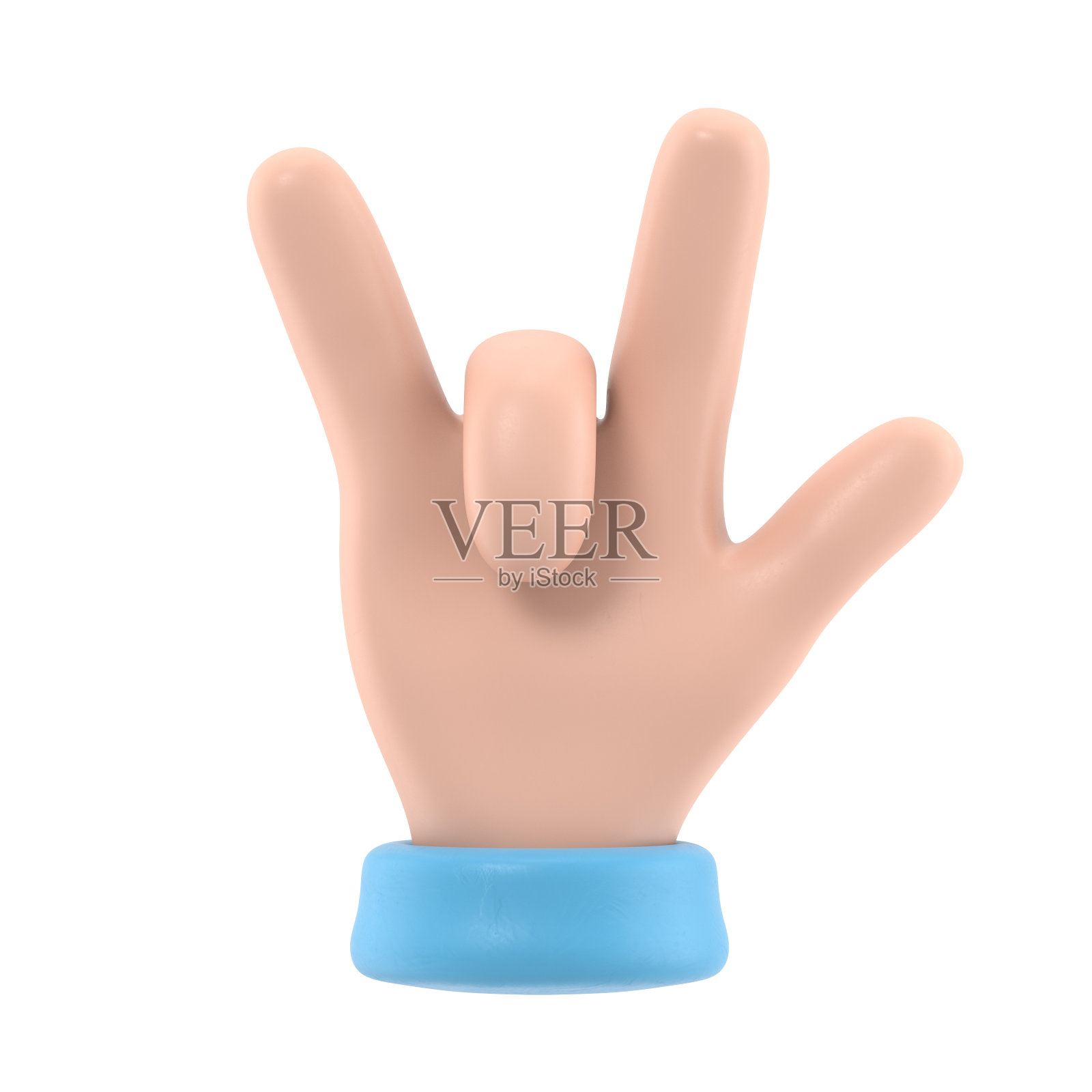 卡通手势图标模型。卡通人物的手在手势上摇摆。白色背景上的3D渲染。照片摄影图片