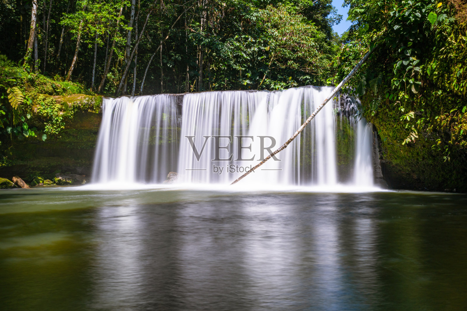 风景秀丽的瀑布，绿色的森林和纯净的自然，在南美洲照片摄影图片
