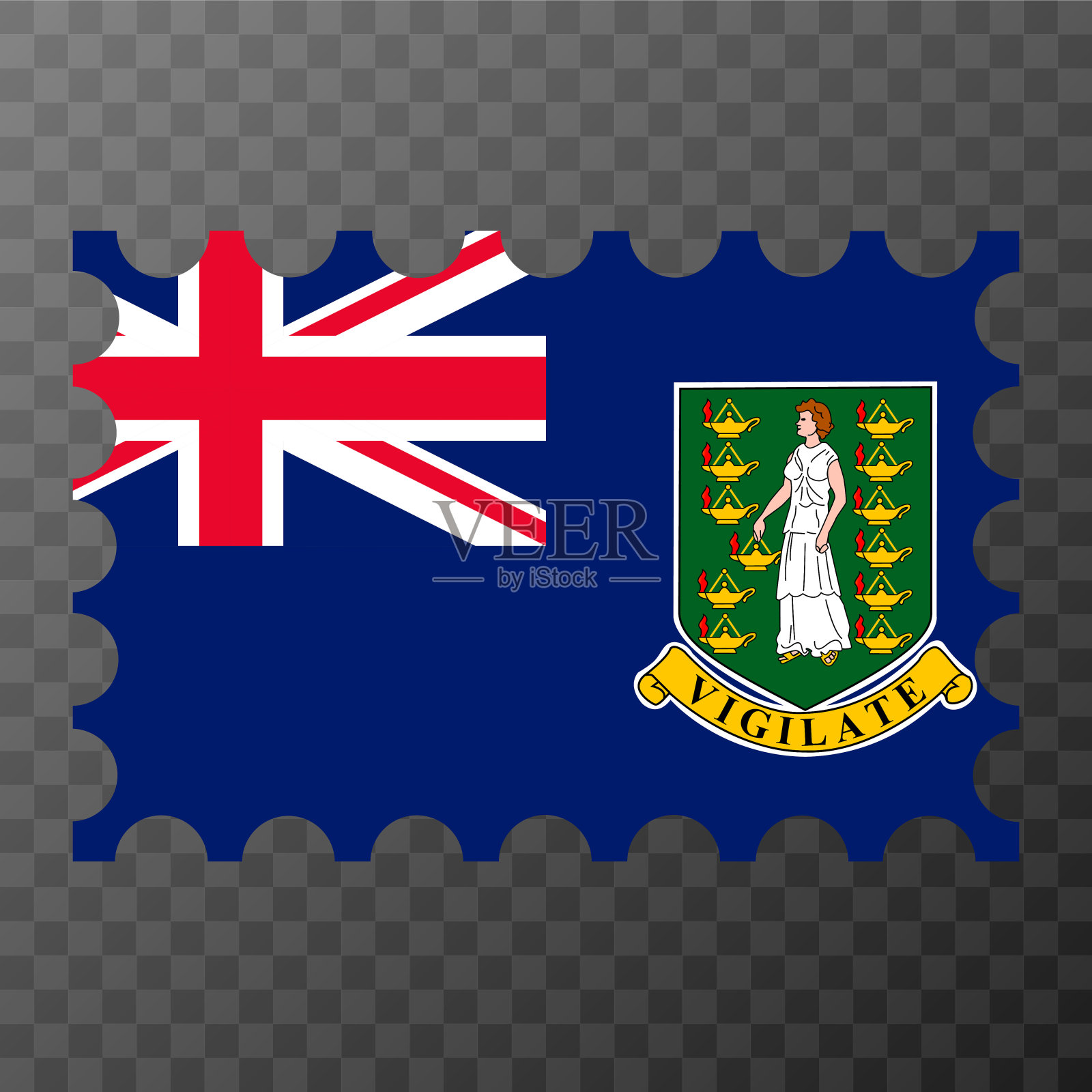 印有英属维尔京群岛国旗的邮票。矢量插图。设计元素图片