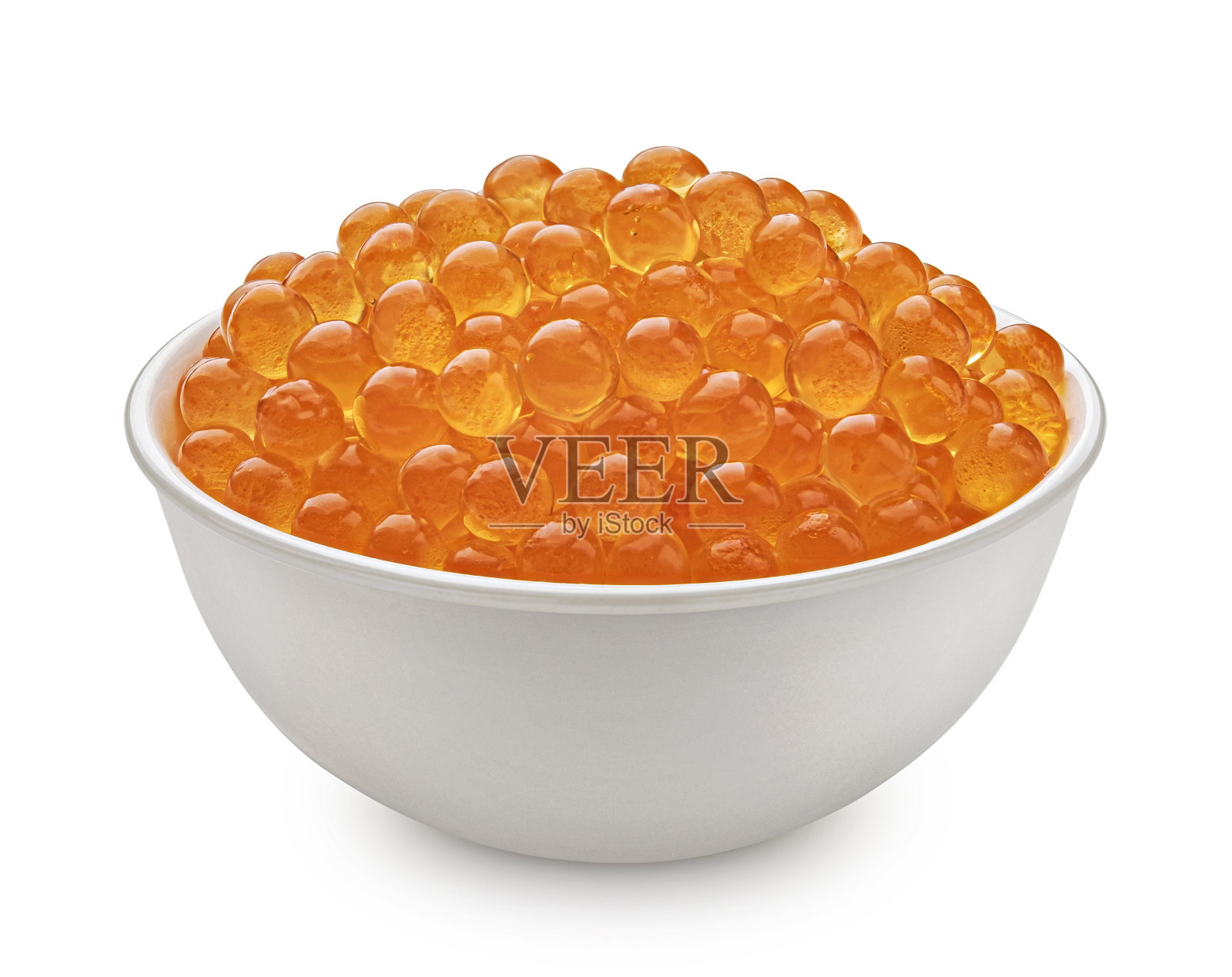 白色背景上的红色鱼子酱照片摄影图片