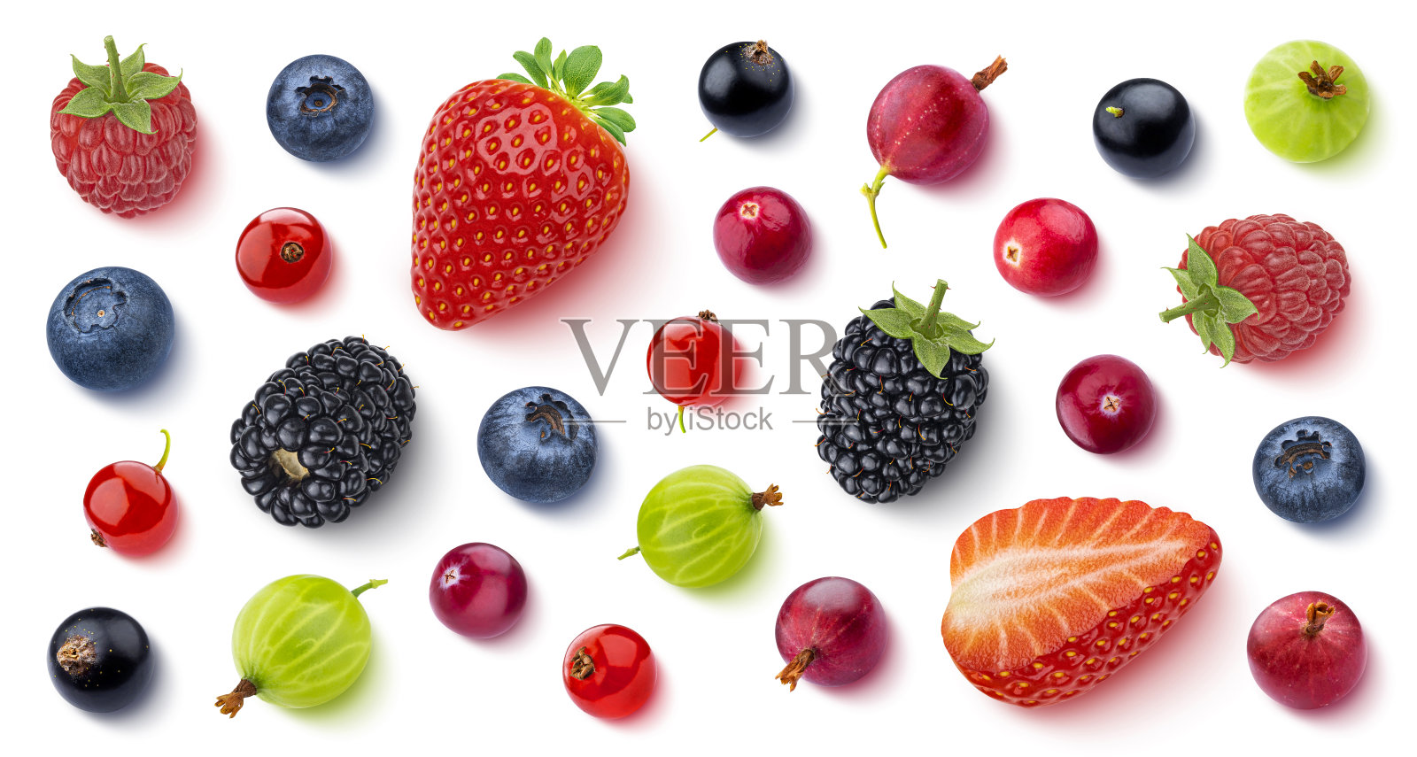 果实和浆果孤立在白色背景，俯视图，平铺照片摄影图片