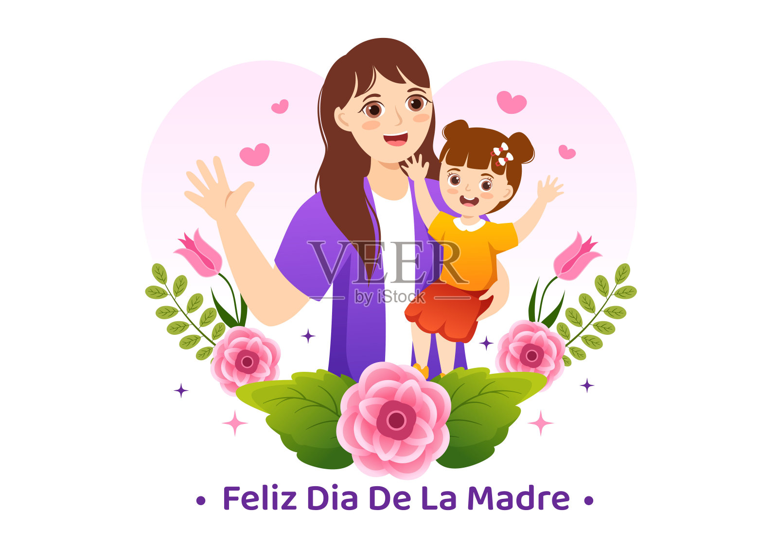 Feliz Día De La Madre Illustration with Celebrating Happy Mother Day and Cute Kids in Flat Cartoon Hand Drawn for Web Banner or Landing Page Templates插画图片素材