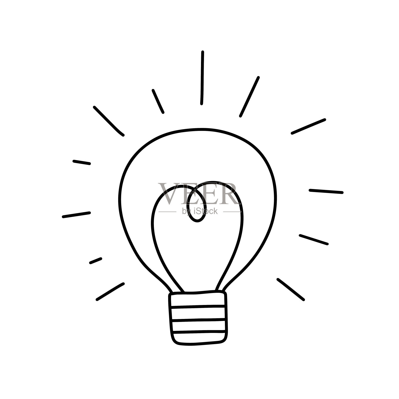 灯泡轮廓图标孤立在白色背景上。涂鸦矢量插图。照明电灯。插画图片素材