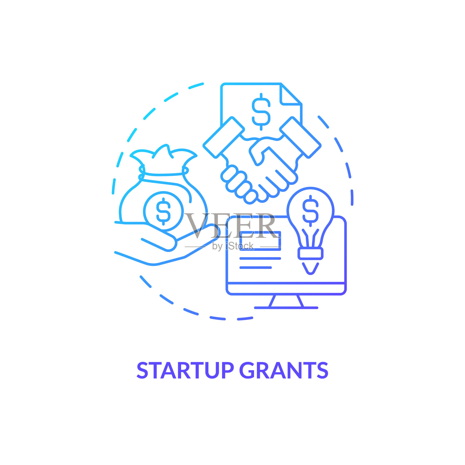 启动授予蓝色渐变概念图标插画图片素材