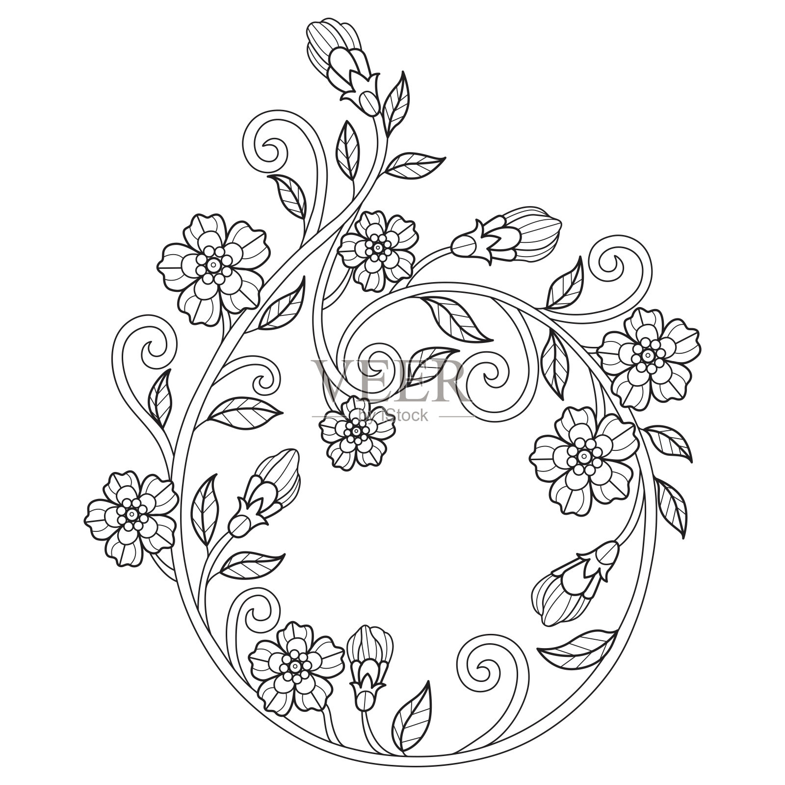 常青藤花花环手绘成人着色书插画图片素材