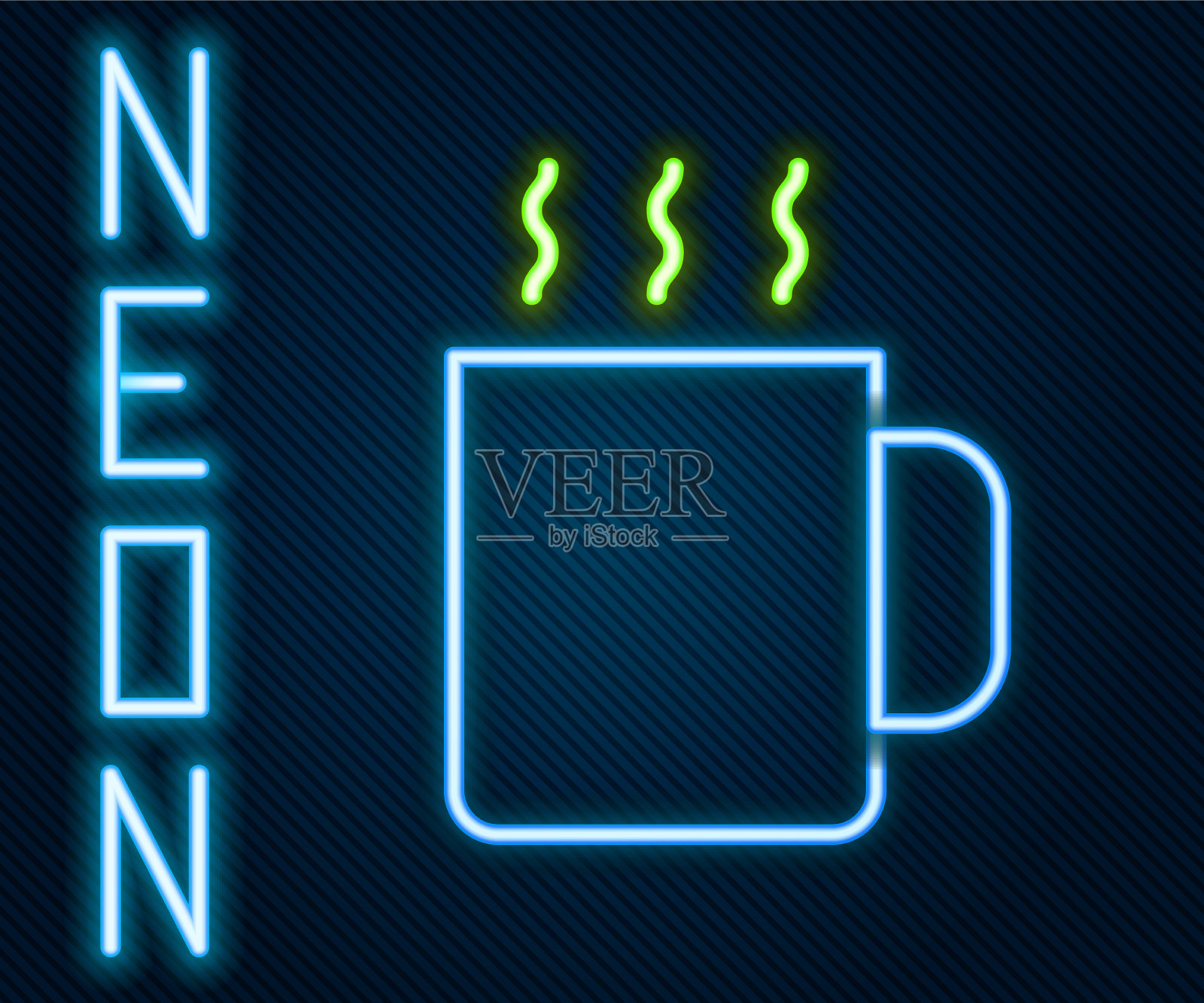 发光的霓虹灯线杯茶图标孤立上插画图片素材