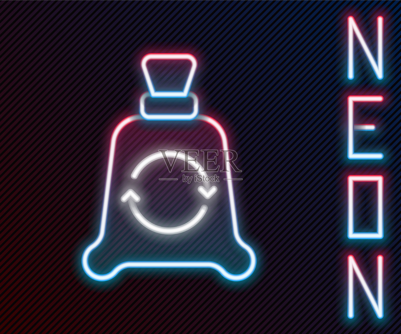 发光的霓虹灯线垃圾袋回收符号插画图片素材