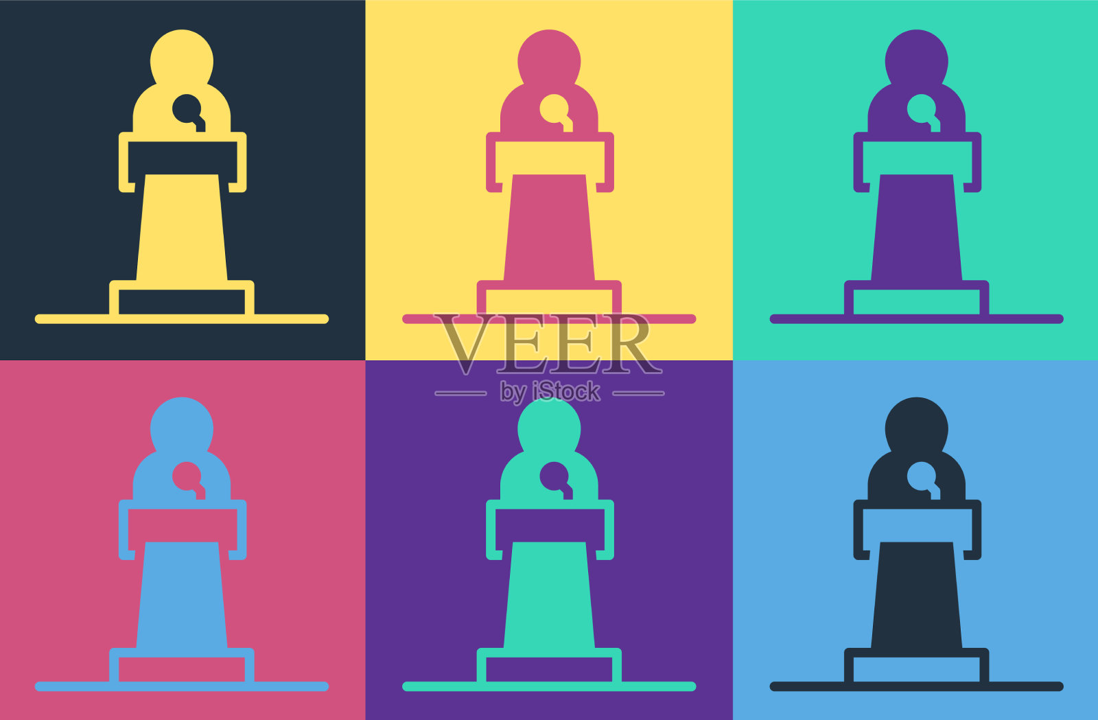 波普艺术扬声器图标孤立的颜色背景插画图片素材