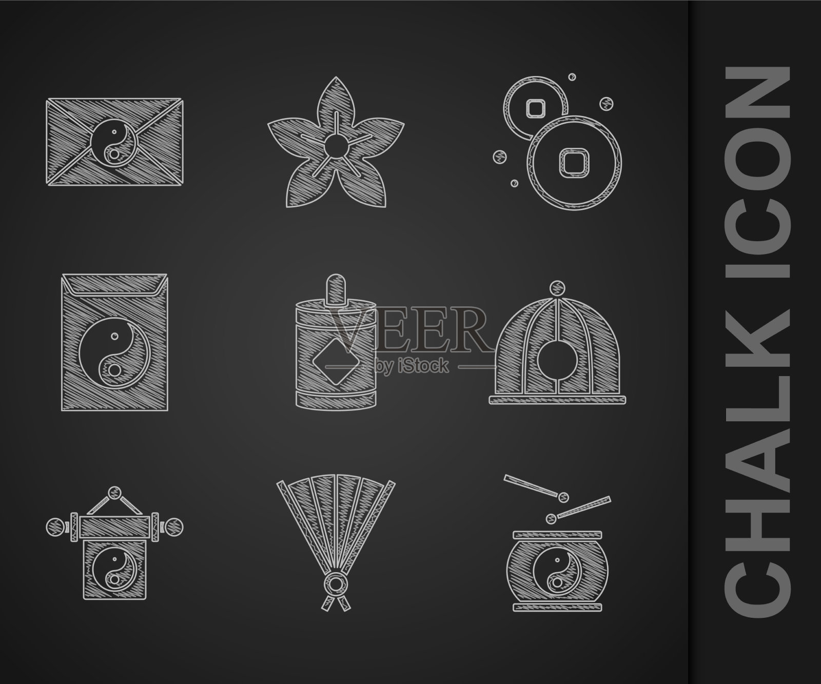 套烟花纸中文折扇中文图标素材