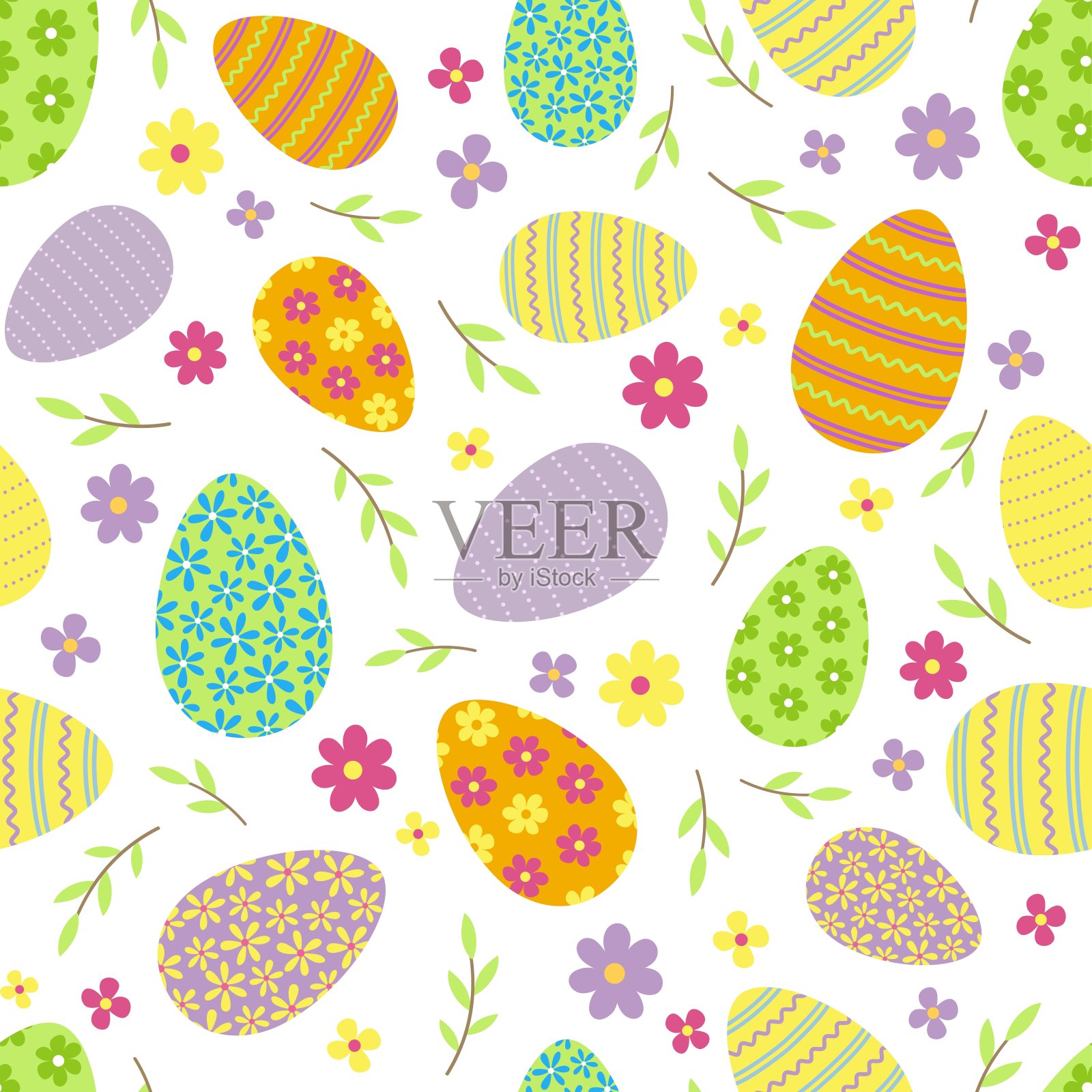 复活节无缝图案装饰蛋。插画图片素材