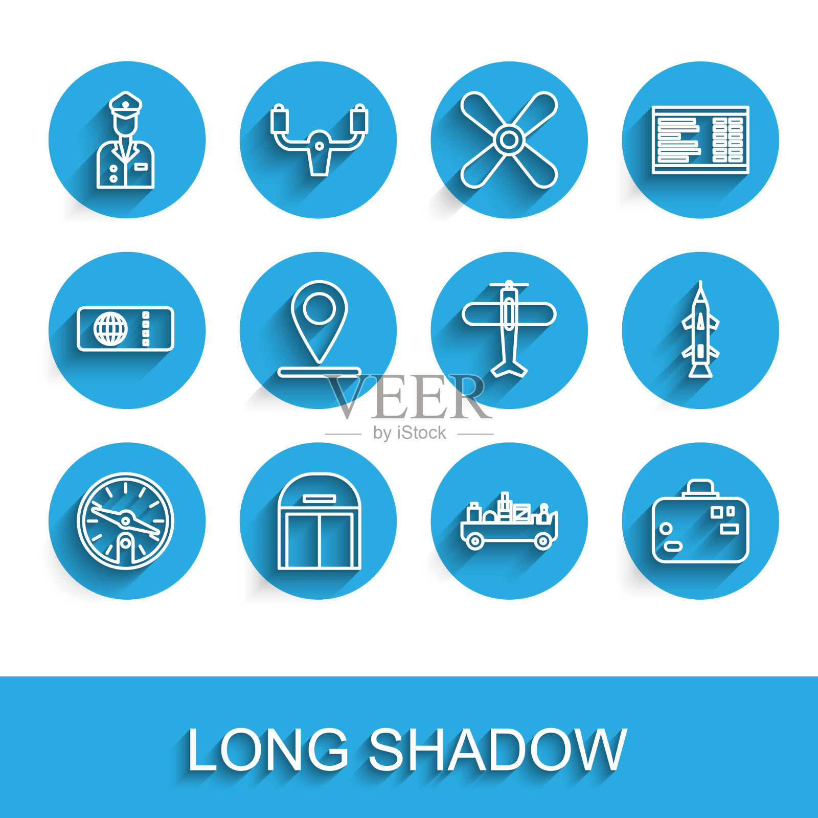 设置行罗盘飞机机库飞行员机场图标素材