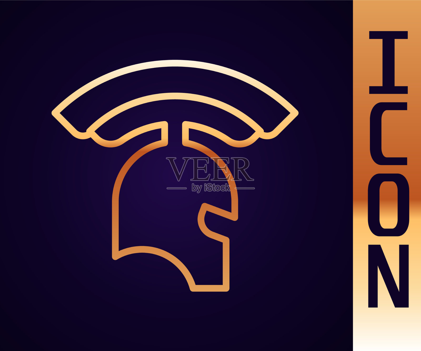 金线罗马军队的头盔图标孤立在黑色上插画图片素材