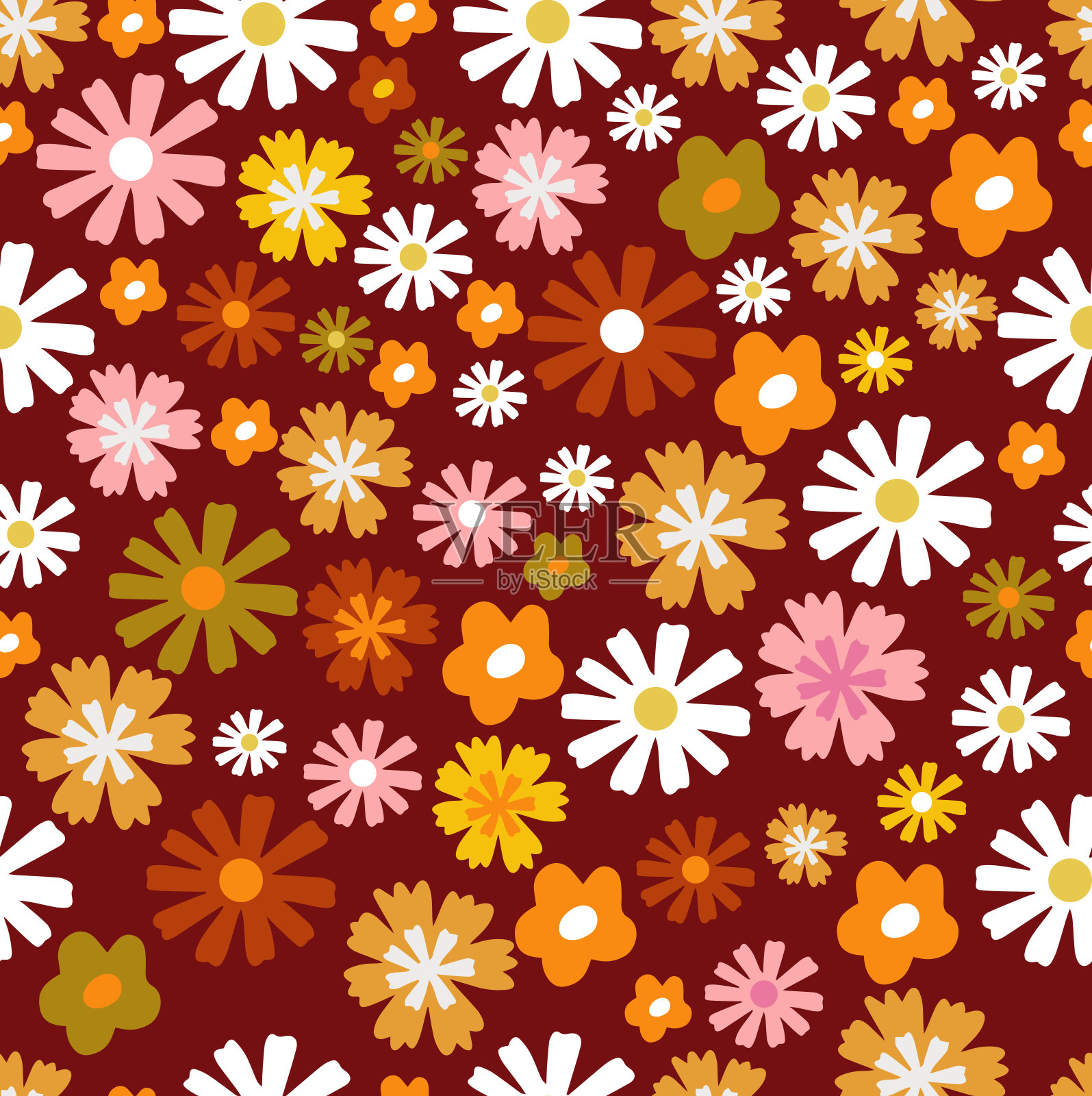 矢量无缝几何复古墙纸在70年代60年代的潮流风格。插画图片素材