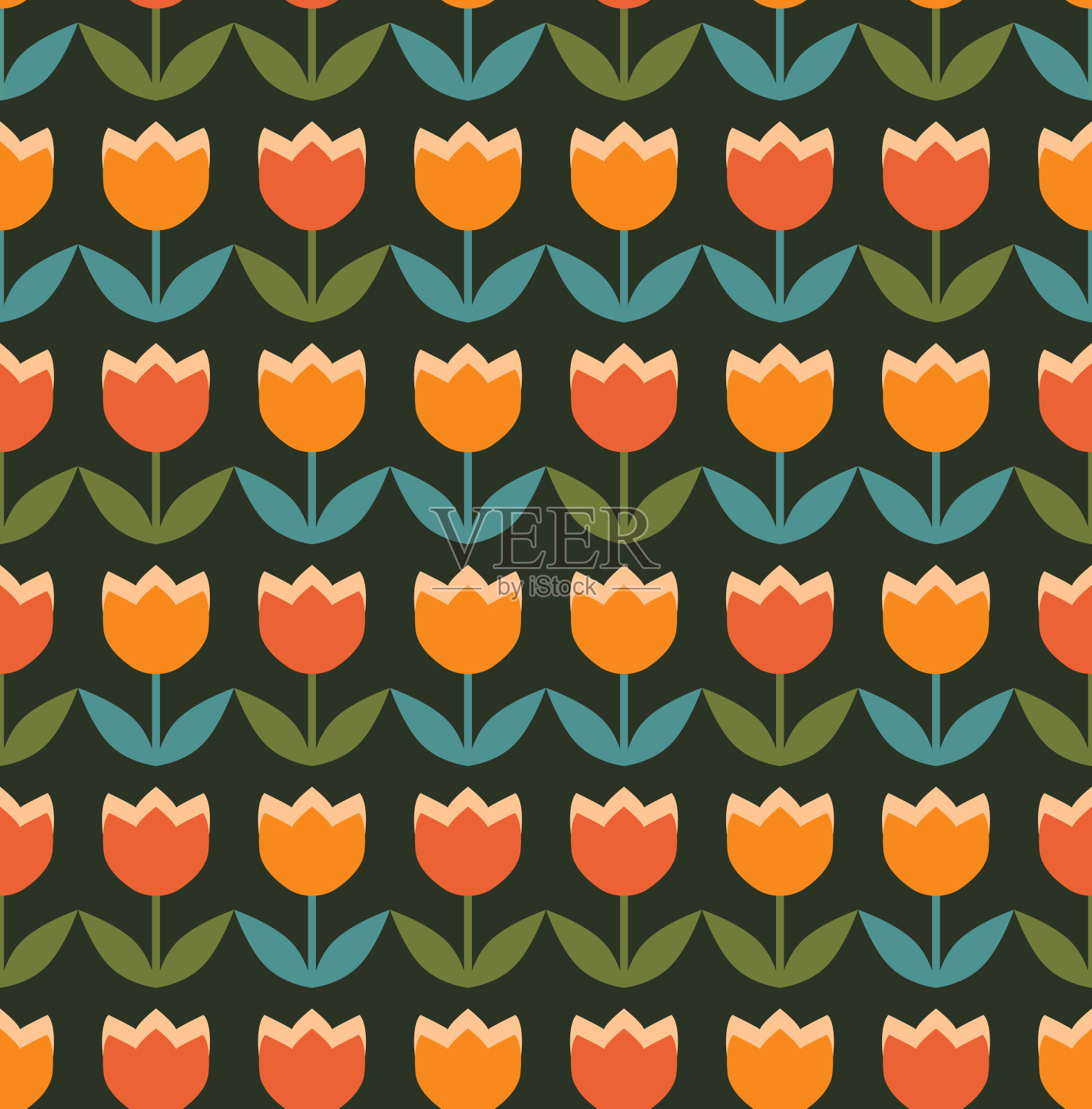 矢量无缝几何复古墙纸在70年代60年代的潮流风格。插画图片素材