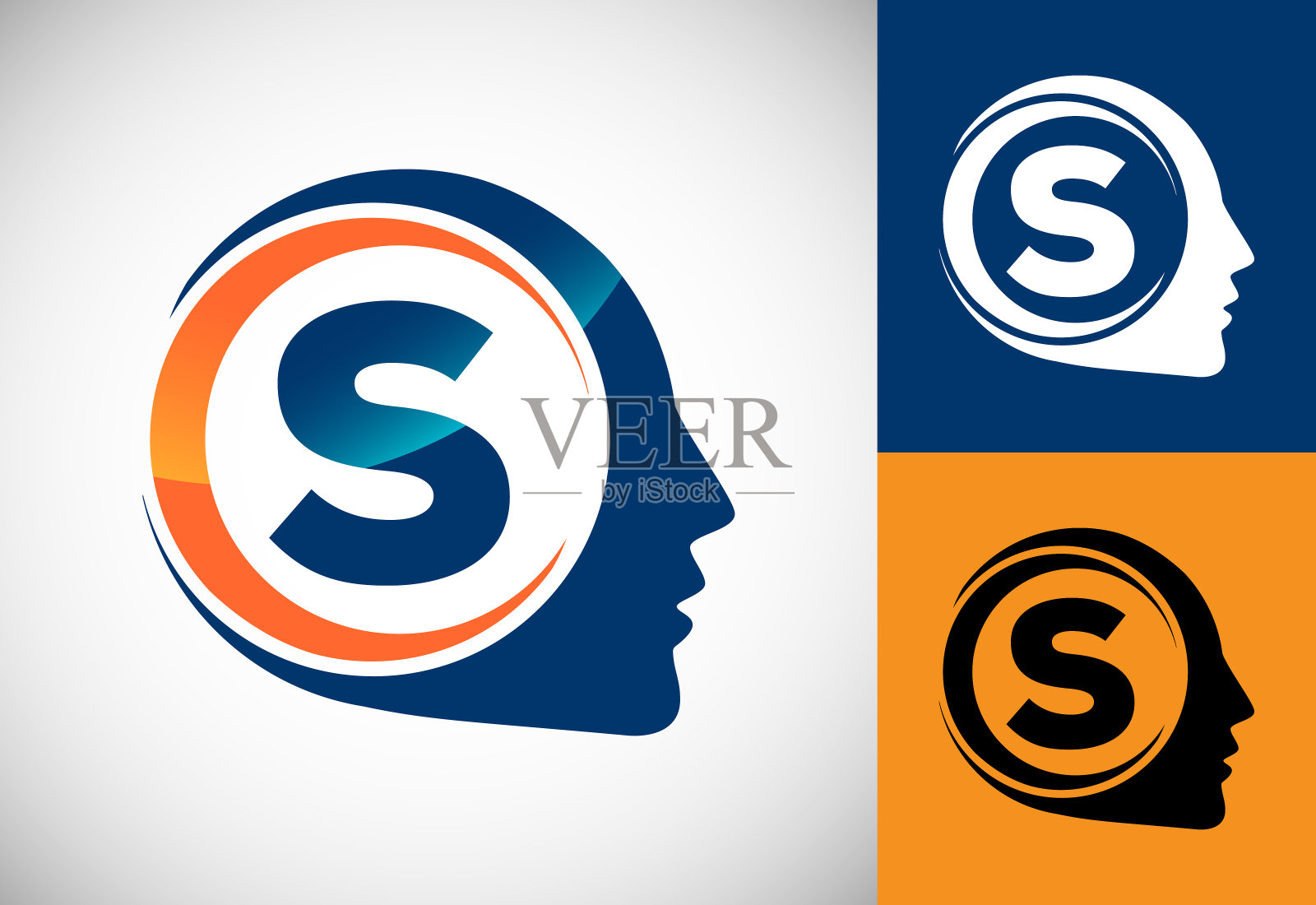 首字母S加上人脑，A代表科学、医学研究、技术、人工智能插画图片素材