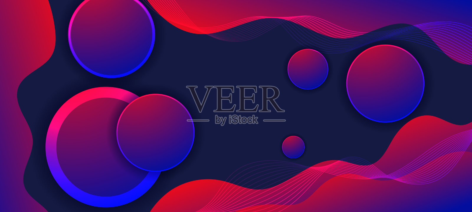 摘要液体蓝色和红色渐变几何形状圆形背景。现代未来主义背景。插画图片素材